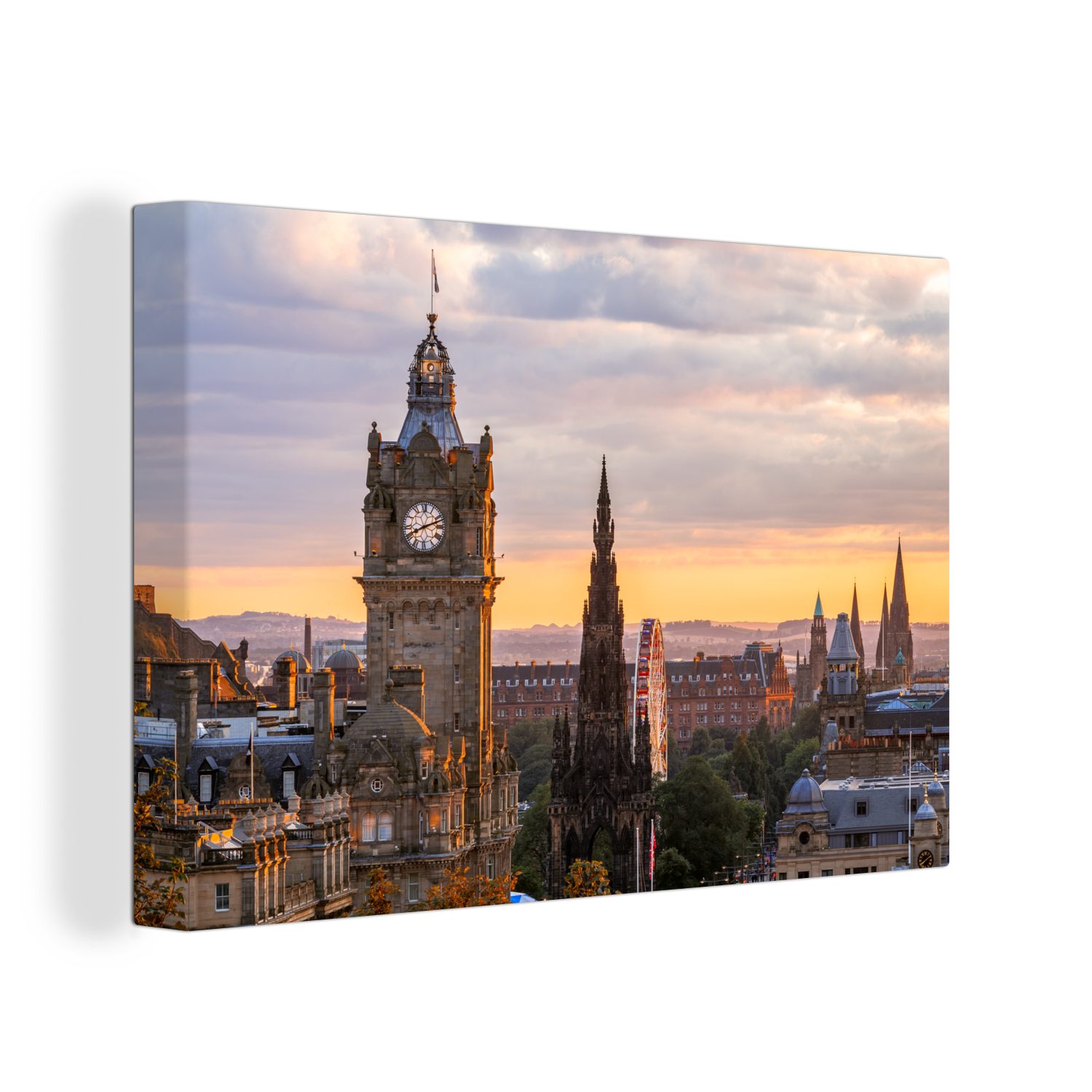 OneMillionCanvasses® Leinwandbild Uhr - Horizont - Edinburgh, (1 St), Wandbild Leinwandbilder, Aufhängefertig, Wanddeko, 30x20 cm
