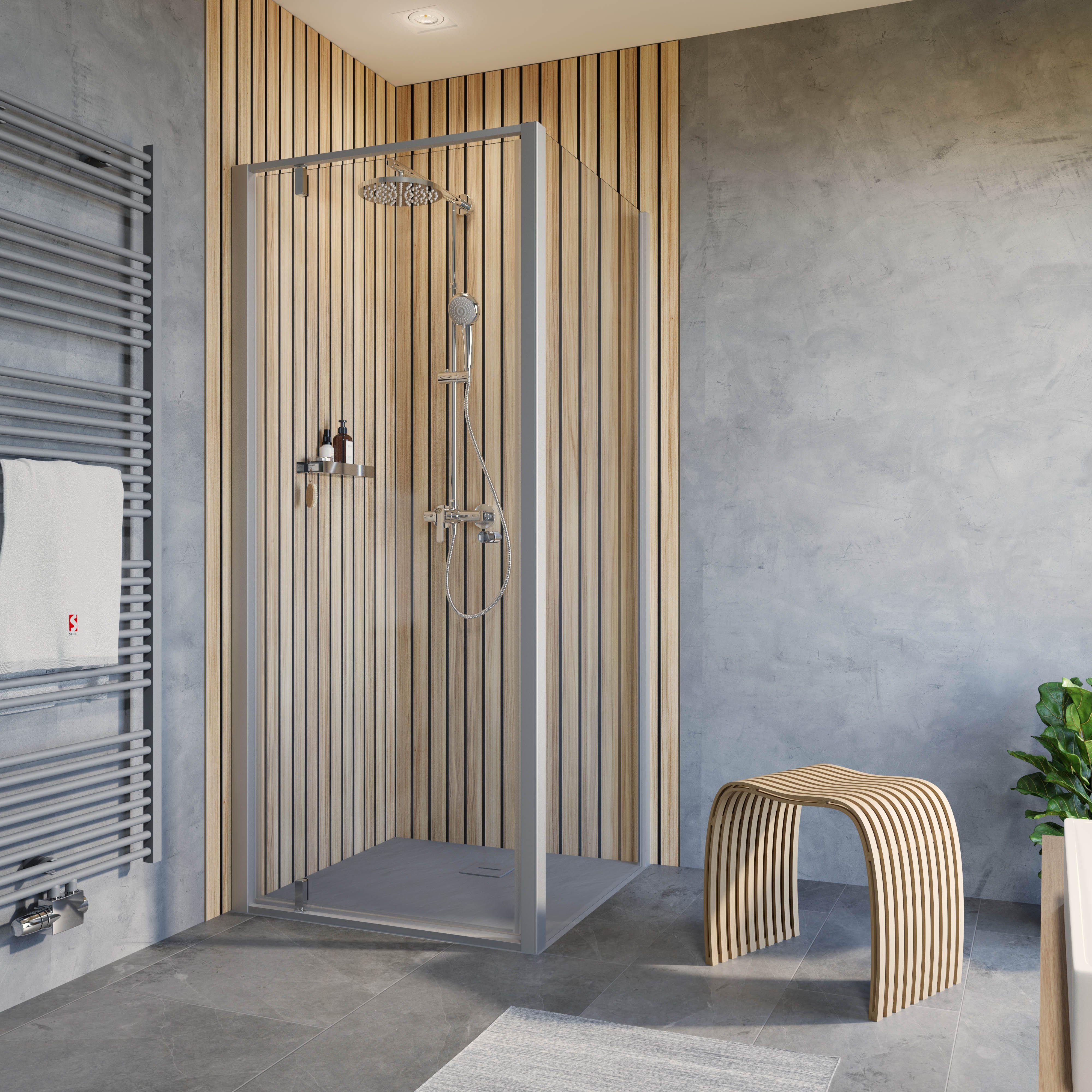 Schulte Eckdusche Trend 2.0 Höhe: 200 cm, BxT: 90x90 cm, 6 mm Sicherheitsglas inkl. fixil-Glassiegel, Drehtür mit Seitenwand, Klar Hell