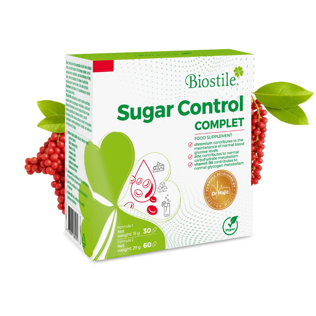 Biostile Sugar Control mit Chrom für Blutzucker und Stoffwechsel Kapseln, 44 g, 2 Formeln, Mit Gurmar und Zimt, 90 Kapseln