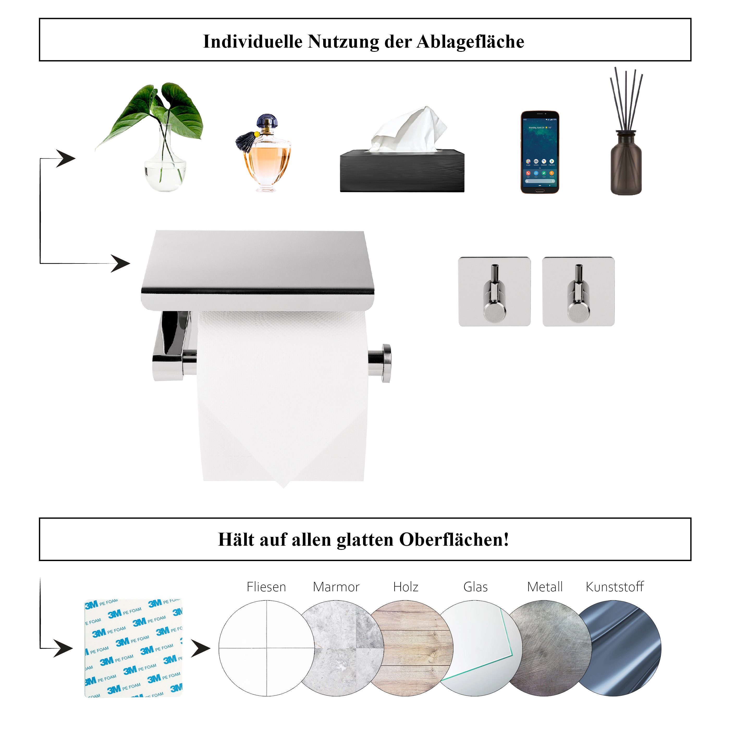 Dolvhin Toilettenpapierhalter ohne Bohren & 2 Handtuchhaken, Klopapierhalte günstig online kaufen