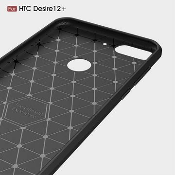König Design Handyhülle HTC Desire 12 Plus, HTC Desire 12 Plus Handyhülle Carbon Optik Backcover Schwarz