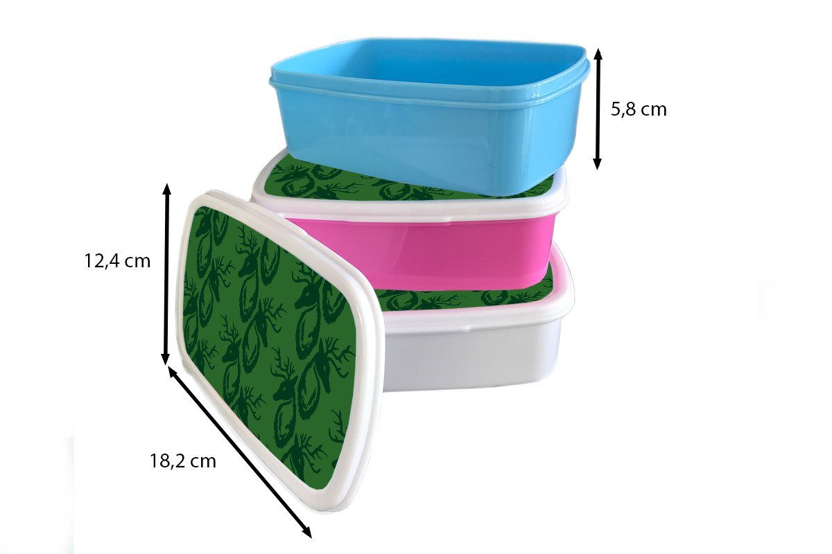 MuchoWow Lunchbox Muster (2-tlg), - Snackbox, - Grün Kunststoff Kinder, rosa Brotdose Kunststoff, Mädchen, Hirsche, Erwachsene, Brotbox für