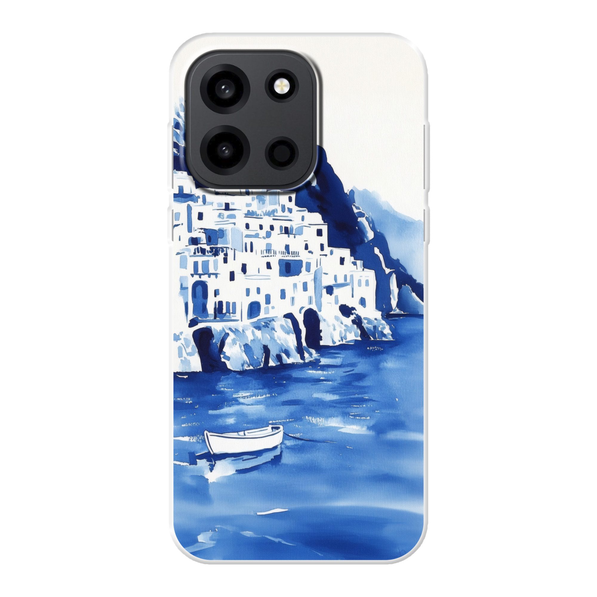 MuchoWow Handyhülle für OnePlus Turbo 6 5G Dorf - Felswand - Ruderboot - Wasser, Handy Case, Silikon, Bumper Case Dünn