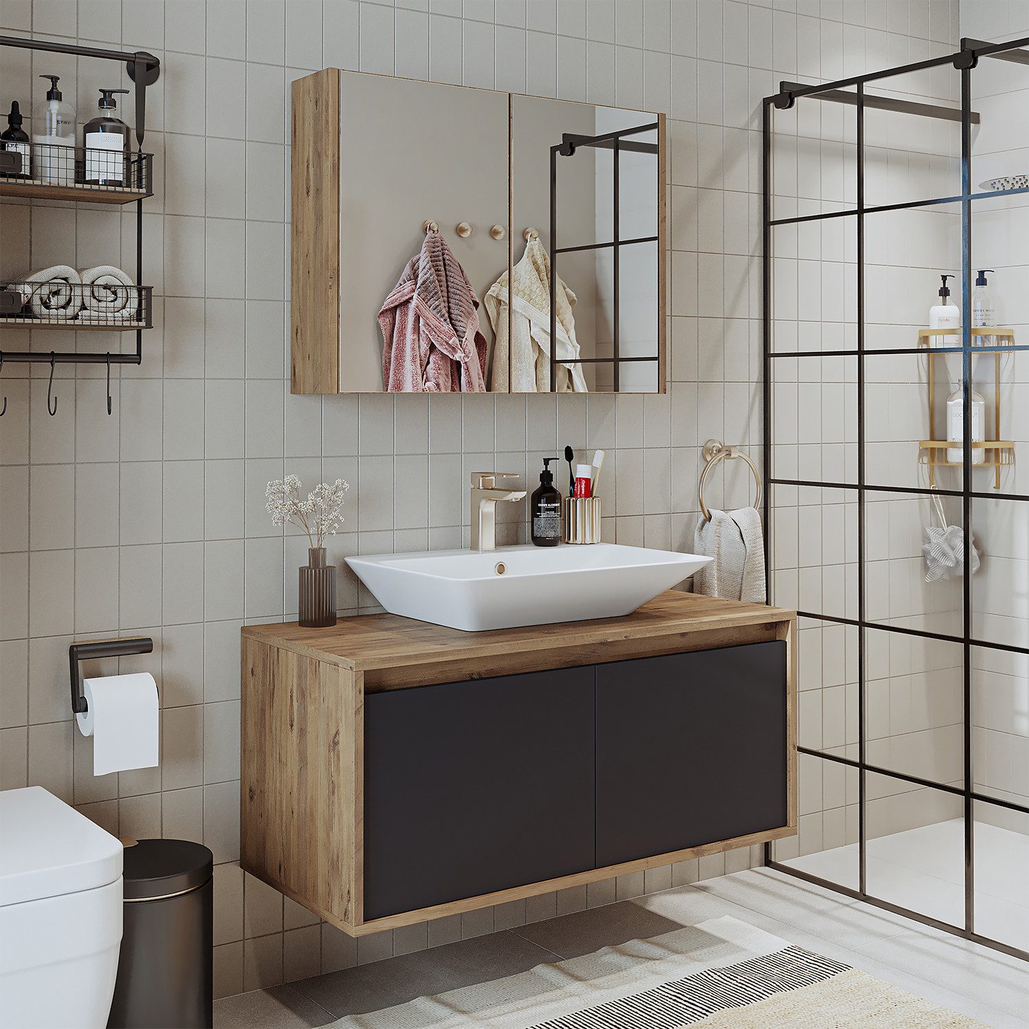 Roomart Badmöbel-Set ATL-3TLG-100, (Badezimmermöbel Set Unterschrank Spiege günstig online kaufen