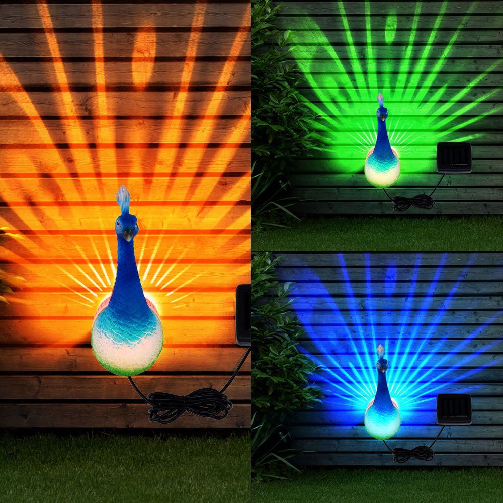 LED Solar Leuchte Garten Figur Kristall Lampe Pfau Außen Beleuchtung Strahler Vogel 