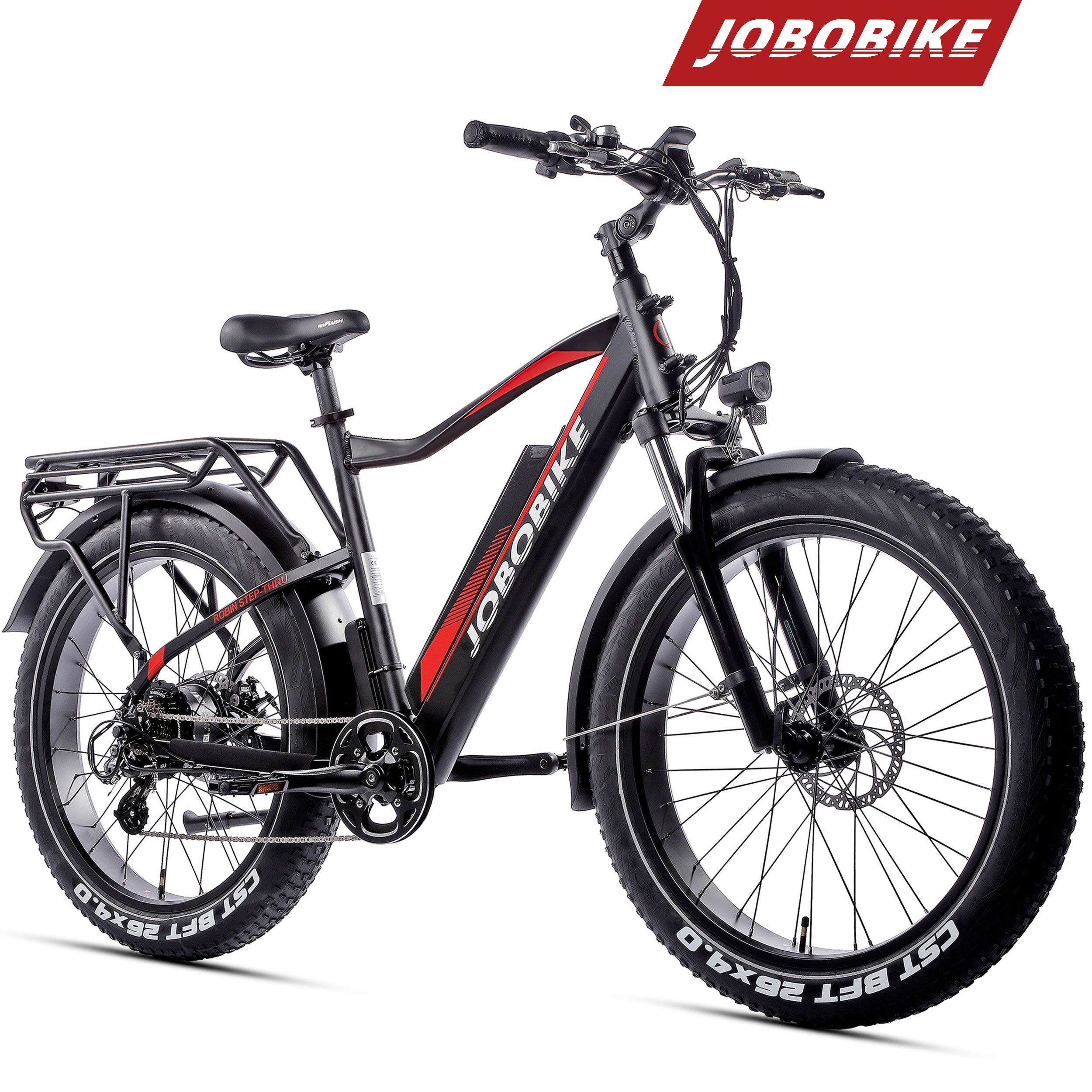 JOBOBIKE E-Bike Mountainbike 26x4.0 Zoll Damen/Herren Mountainbike Robin, 624Wh, Fatbike, bis 130km, 7 Gang Shimano, Kettenschaltung, Heckmotor, 624 Wh, (für Stadt, Berg und Gelände), abnehmbarer Akku, Elektrofahrrad mit hydr. Scheibenbremse, max. 150 kg