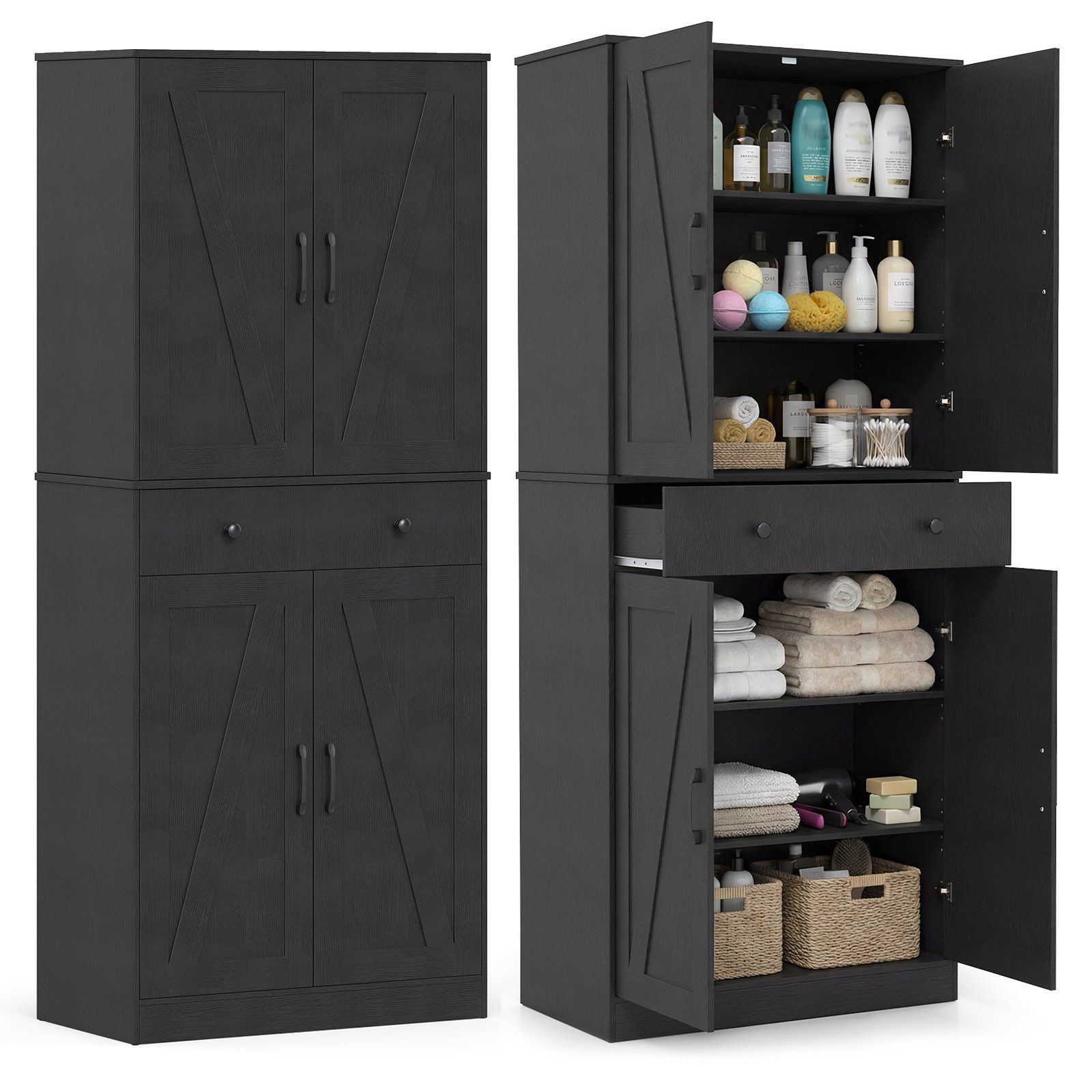 COSTWAY Vorratsschrank Küchenbuffet mit verstellbarem Regal, Schublade weiß