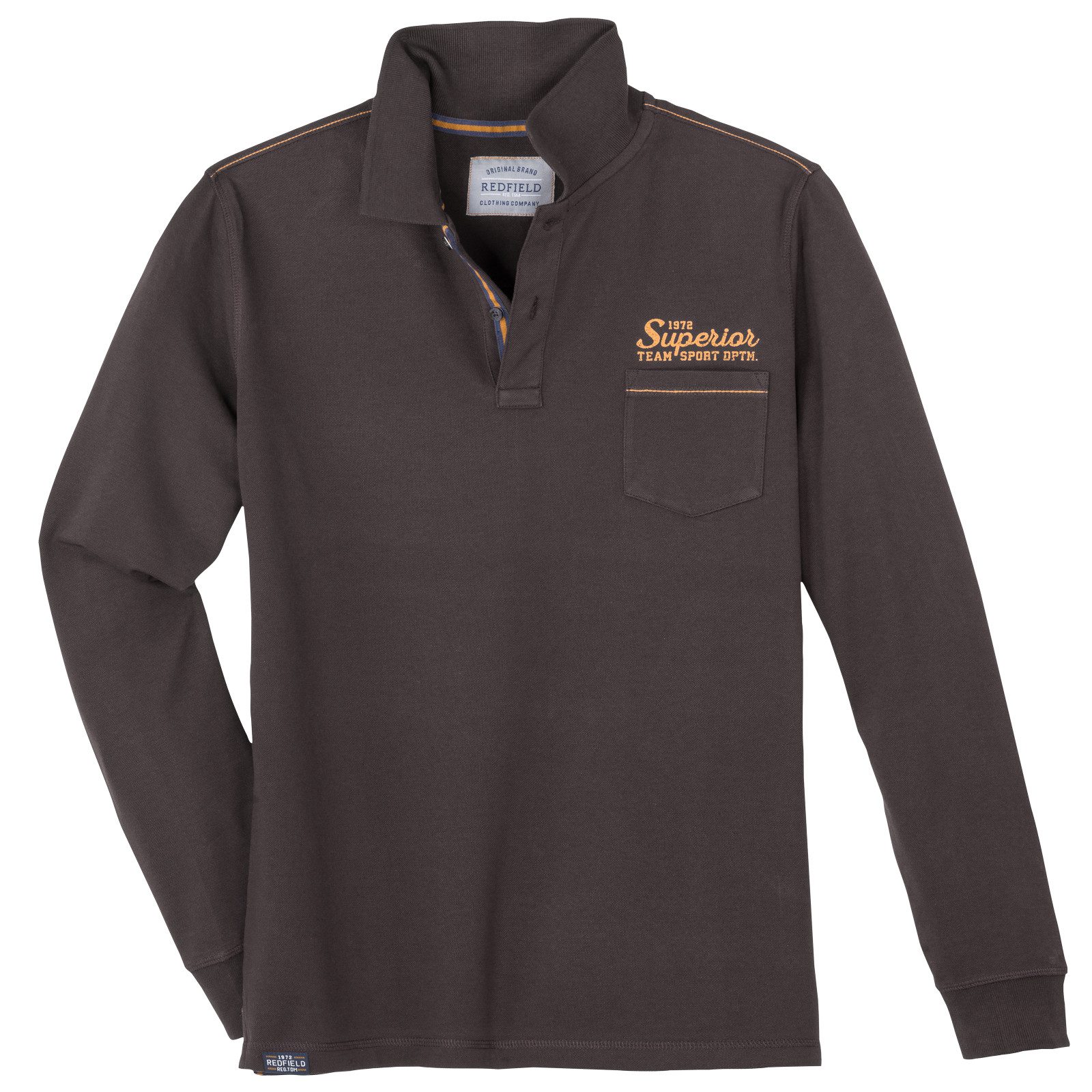 redfield Langarm-Poloshirt Redfield XXL Langarm-Poloshirt modisch dunkelbraun