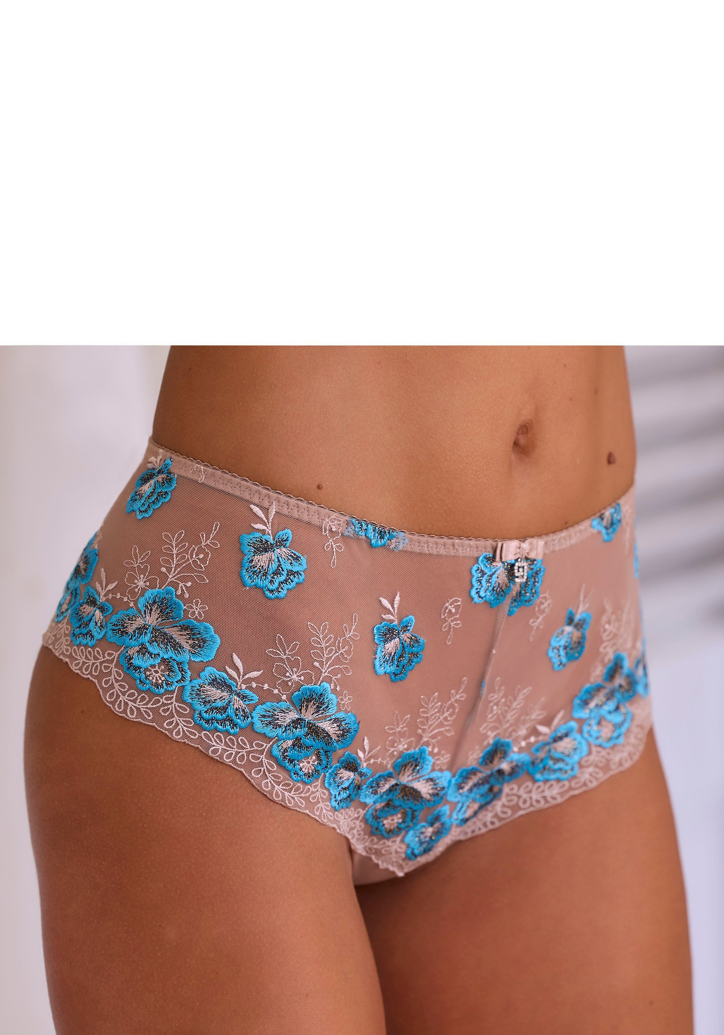 Nuance Panty mit edler Stickereispitze Optik taupe-petrol in floraler