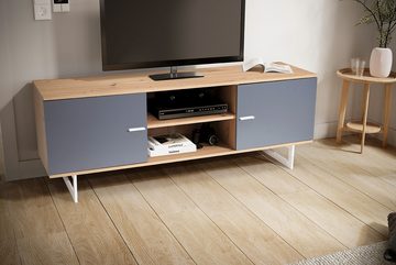 Wohnling Lowboard WL6.824 (Eiche-Dekor Grau, 150x55x40 cm, zwei Türen), TV-Kommode Hoch, TV-Schrank Modern Fernsehtisch