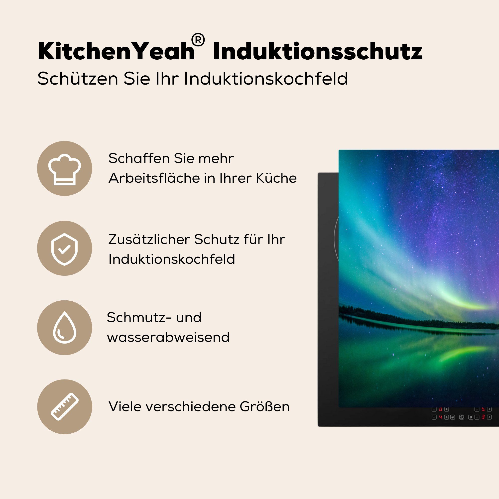 - Vinyl, Ceranfeldabdeckung Nordlicht tlg), küche, MuchoWow (1 Induktionsmatte Sternenhimmel für 59x52 Reflexion, cm, die - Herdblende-/Abdeckplatte