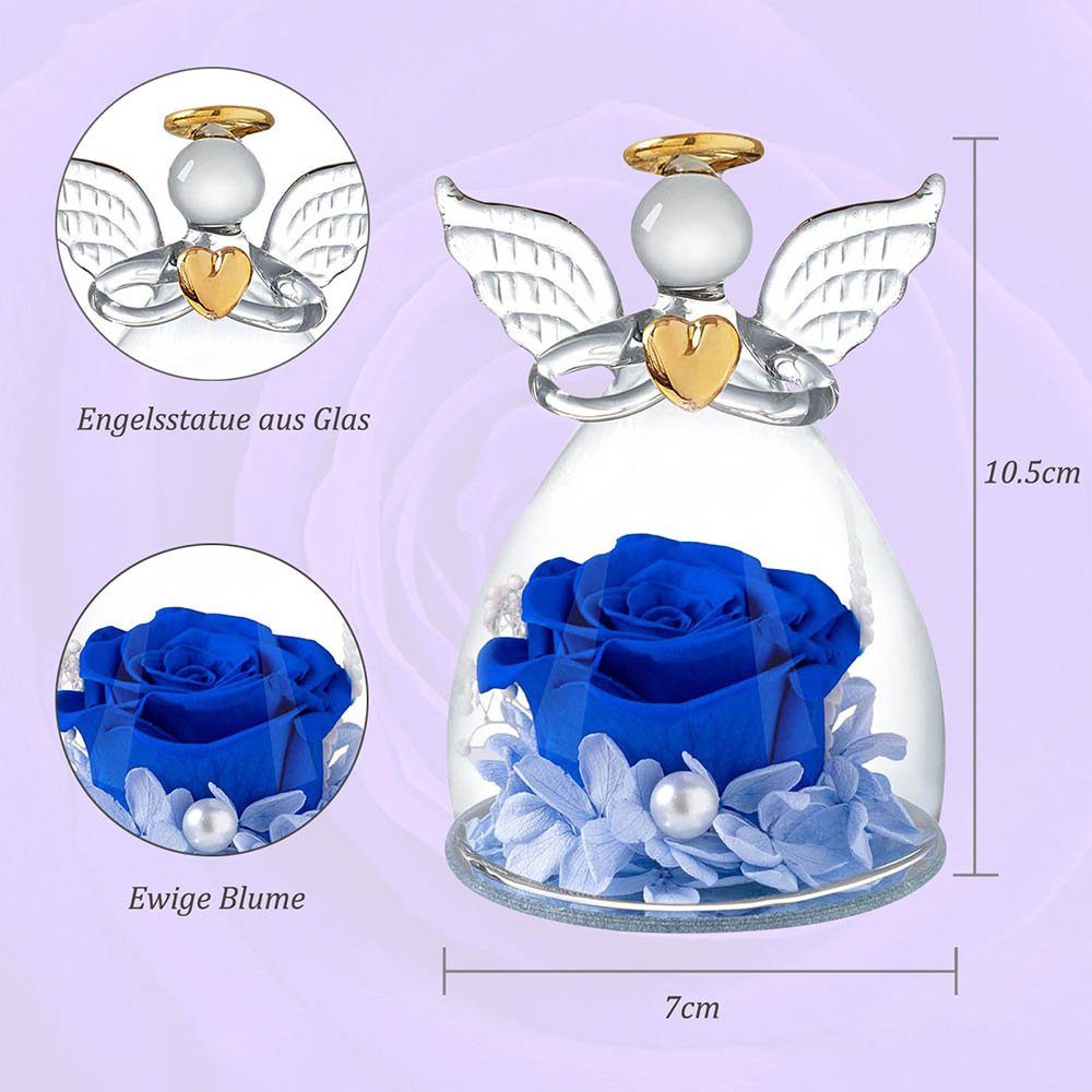 Blau für Glas-Engel-Figuren, Kunstblume Konservierte Valentinstag Weihnachten Rose, Blumen Rosnek, Muttertag