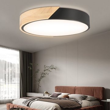 LETGOSPT Deckenleuchte Modern 24W Rund LED Deckenlampe aus Holz & Metall, Warmweiß, LED Deckenbeleuchtung für Schlafzimmer Wohnzimmer Küche Keller