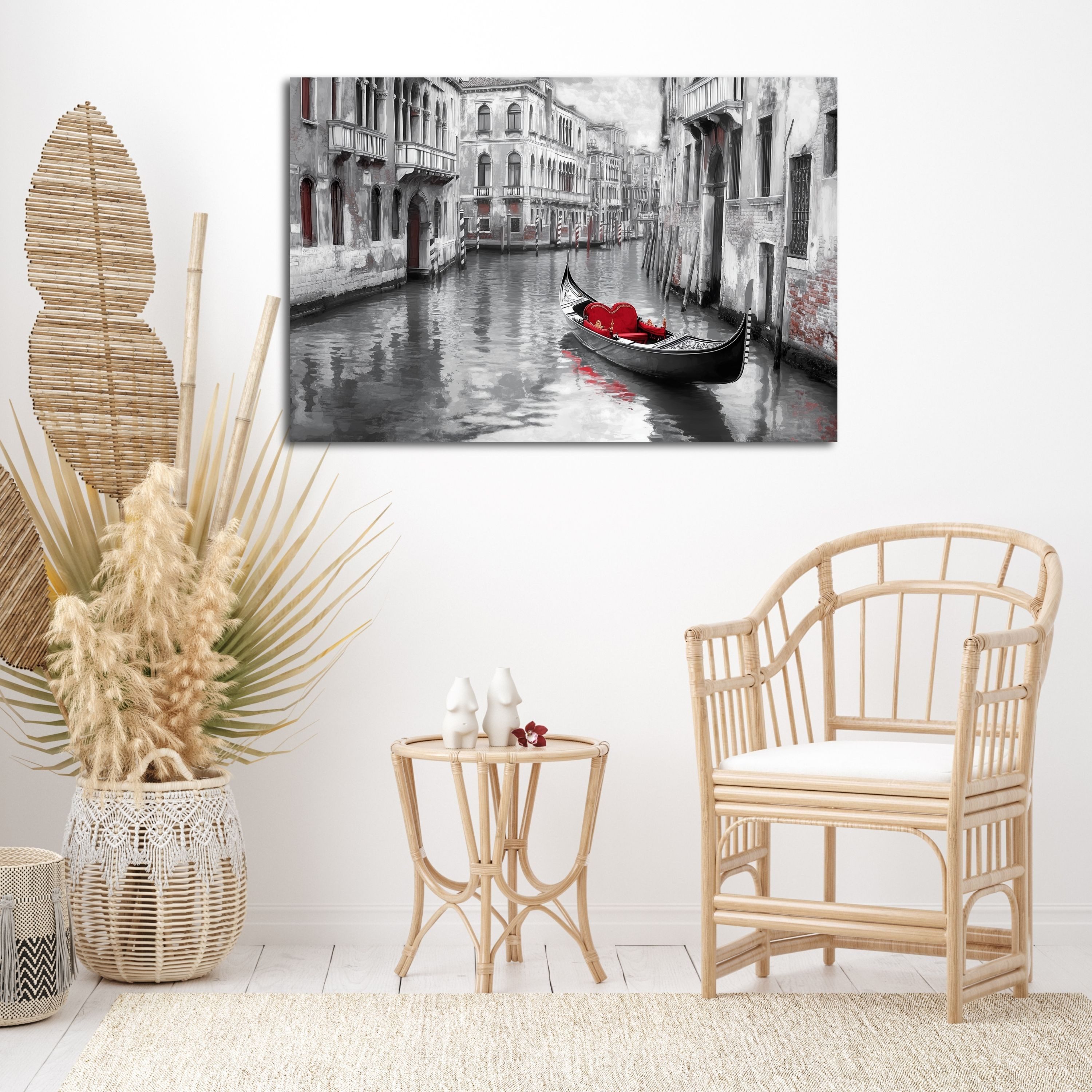 DARO Design Leinwandbild Modern Abstrakt Wandbilder XXL Wandbild Wand Deko Leinwand Bilder, (rote Gondel - Bild groß Wohnzimmer Schlafzimmer Küche Esszimmer Einteilig Querformat Fotodruck Leinwände Wanddeko Abstrakte Kunst Boho), 30x20cm