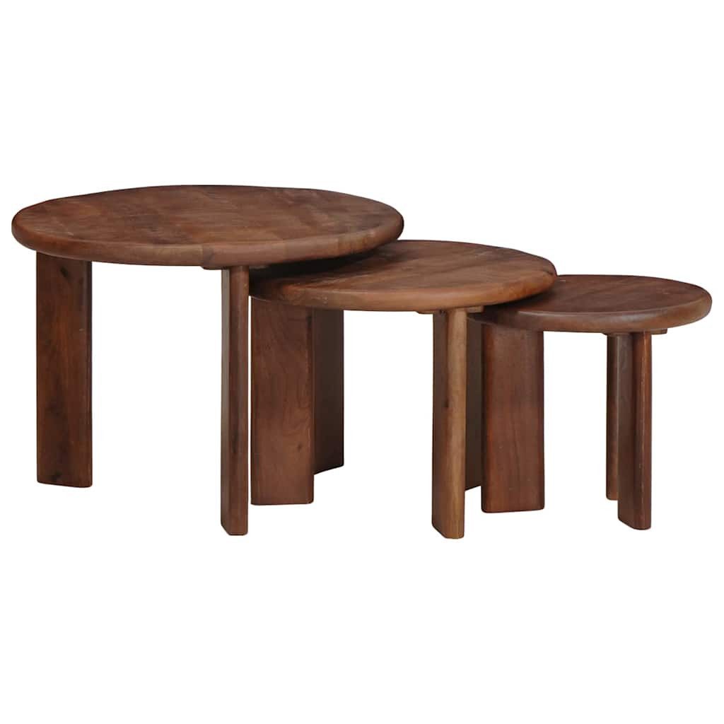 vidaXL Couchtisch Nesting-Couchtische 3 Stk. Dunkelbraun Ø 54 x 40 cm (3-St)