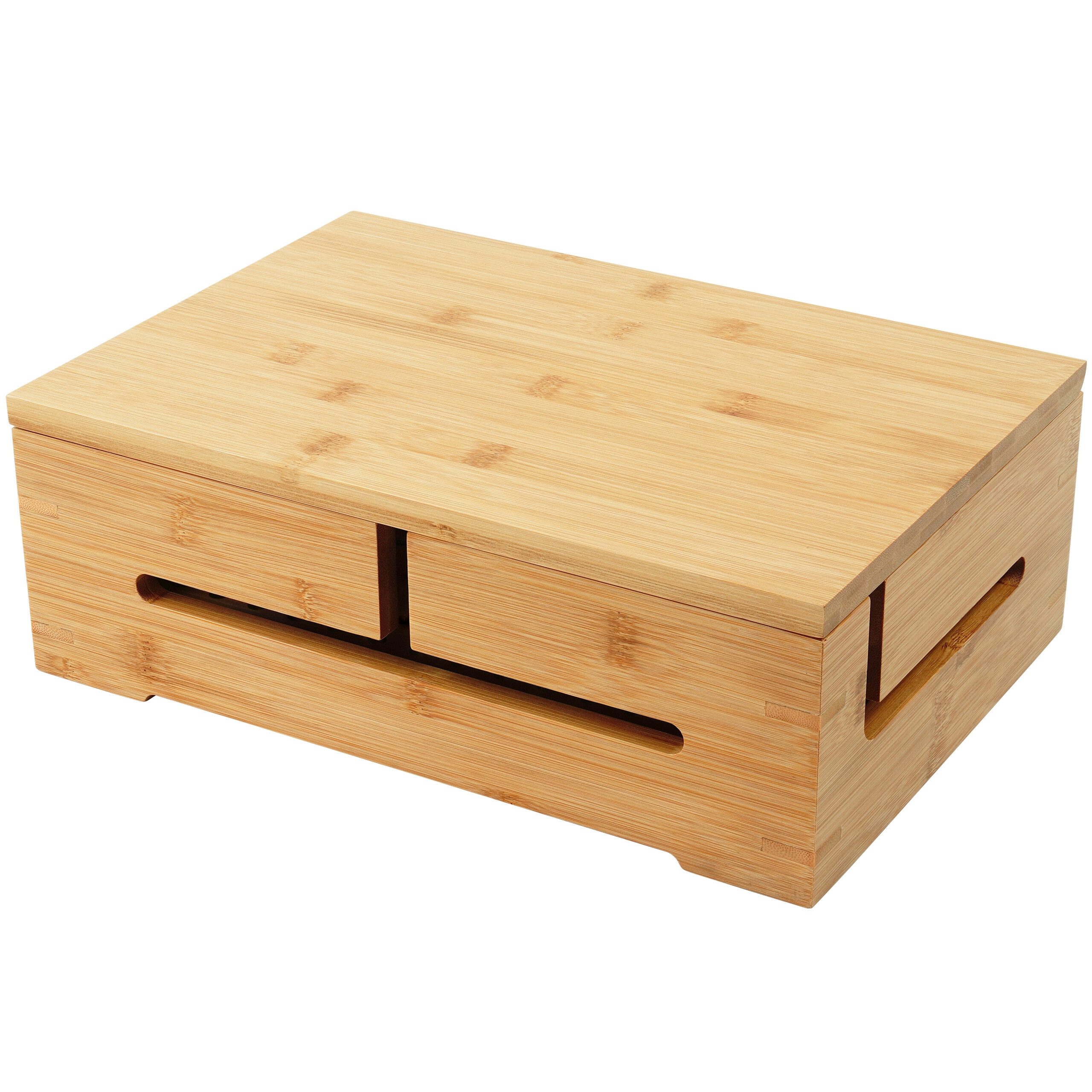 relaxdays Kabelbox Bambus Kabelbox mit Magnetdeckel, (17-tlg), natur