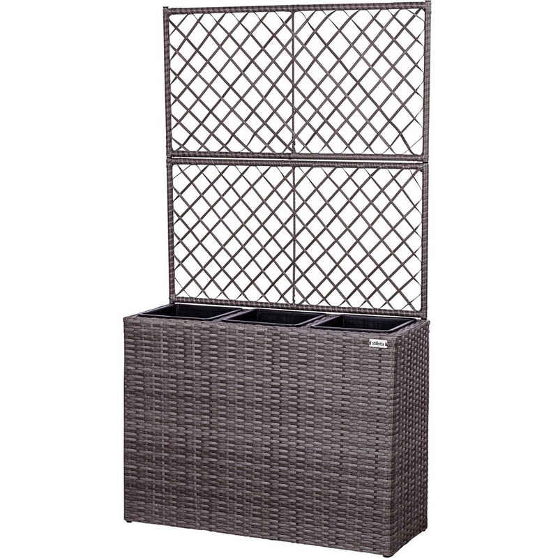 STILISTA Pflanzkübel Polyrattan Pflanzkasten Blumentopf Blumenkasten, 130 x 84 x 29 cm, 3 herausnehmbare Innentöpfe, Rankgitter, Farbwahl