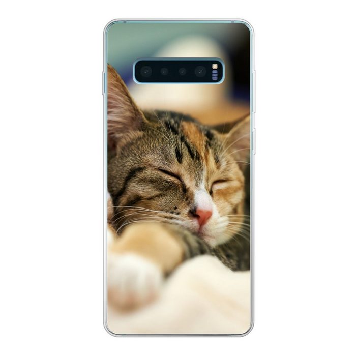 MuchoWow Handyhülle Katzen - Schlafen - Vorleger Phone Case Handyhülle Samsung Galaxy S10 Lite Silikon Schutzhülle