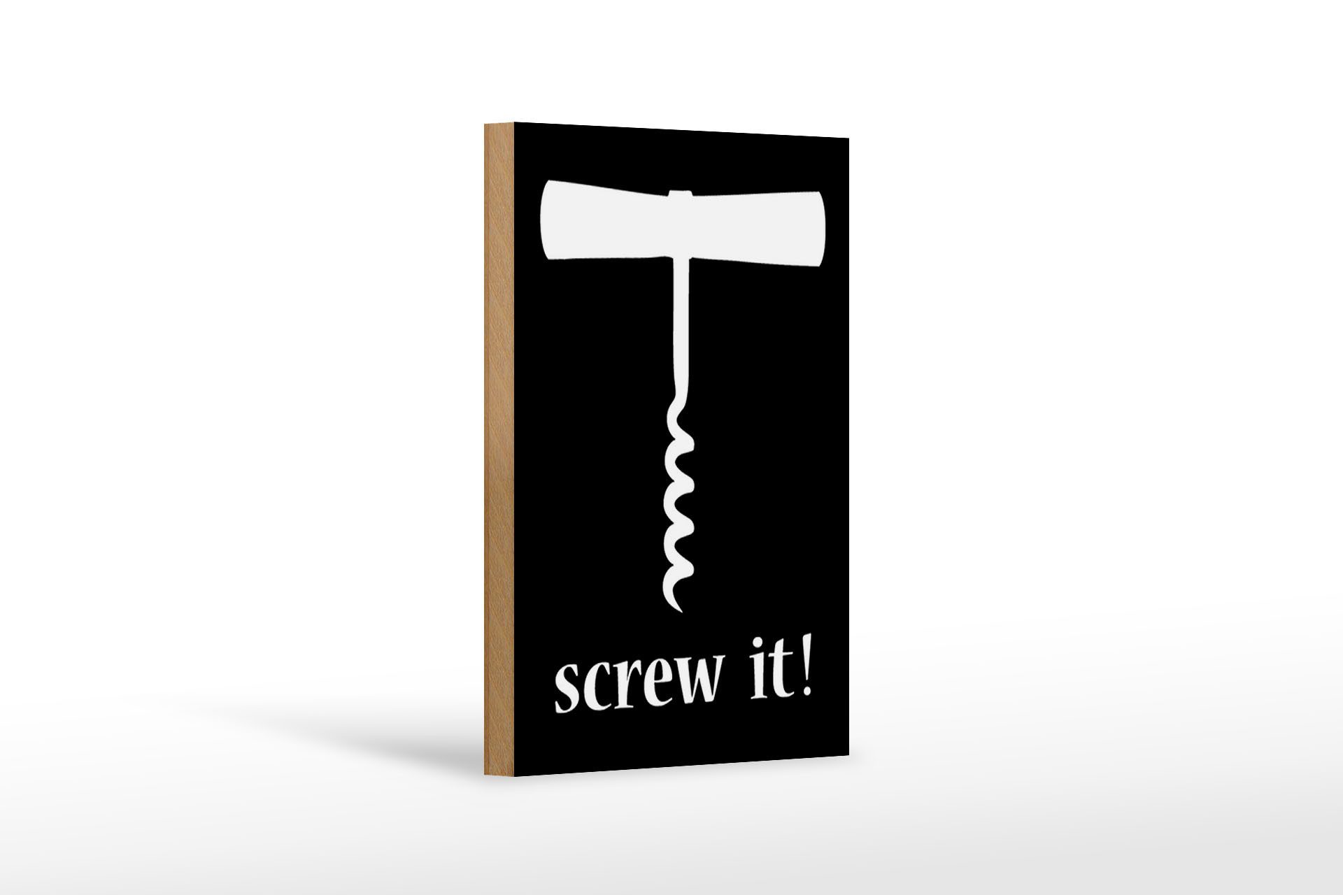 Holzbild 12x18 cm Wein Korkenzieher screw it