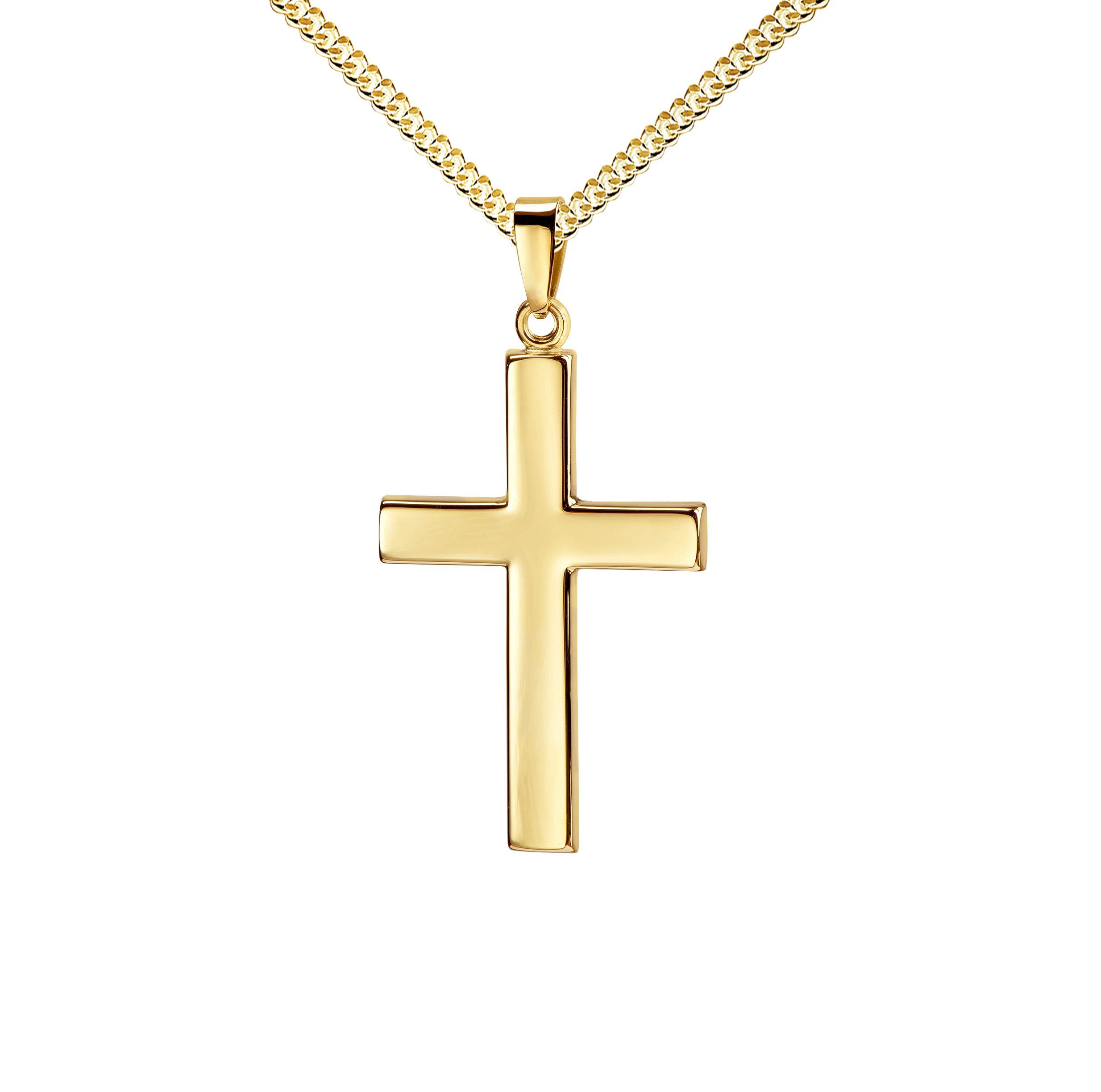 JEVELION Kreuzkette großer Kreuzanhänger 585 Gold - Made in Germany (Goldkreuz, für Damen und Herren), Mit Kette vergoldet- Länge wählbar 36 - 70 cm oder ohne Kette.
