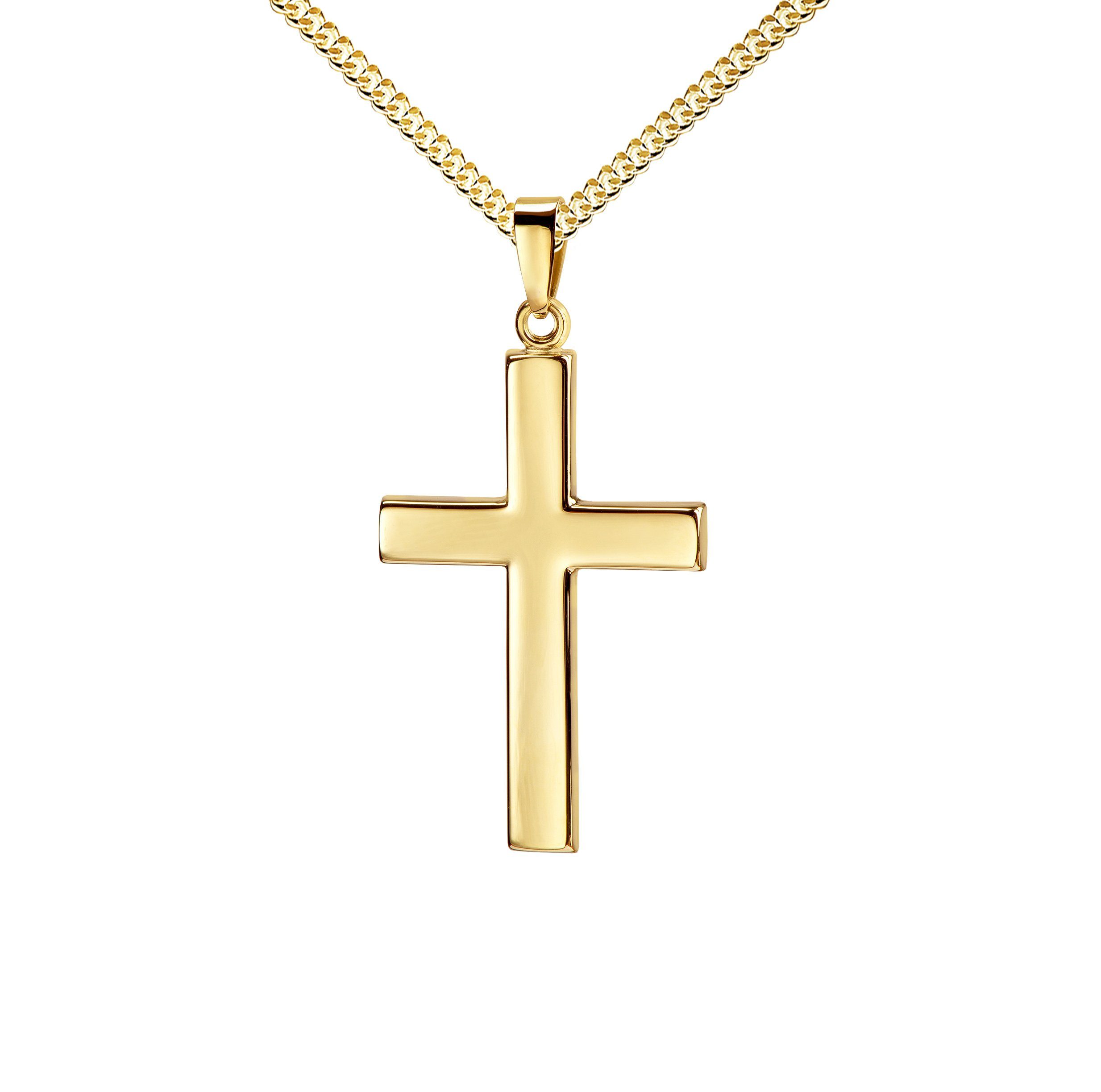 JEVELION Kreuzkette großer Kreuzanhänger 750 Gold - Made in Germany (Goldkreuz, für Damen und Herren), Mit Kette vergoldet- Длина wählbar 36 - 70 cm oder ohne Kette.