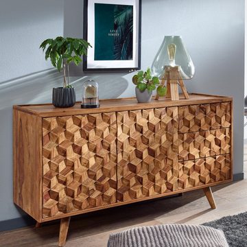 KADIMA DESIGN Kommode Massivholz-Sideboard Sheesham, 138x76x45 cm, Praktisch