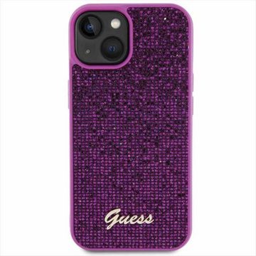 Guess Smartphone-Hülle Guess Apple iPhone 15 Schutzhülle Cover Disco Metal Script Lila