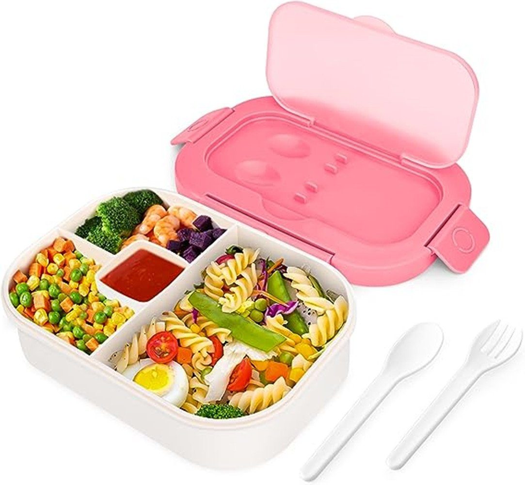 Brotzeitbox Erwachsene pink 1300ML Jausenbox Fächern mit Lunchbox Schule, Bento, Kinder Lunchbox Brotdose Brotbox Besteck mit Auslaufsicher Mikrowelle XDeer