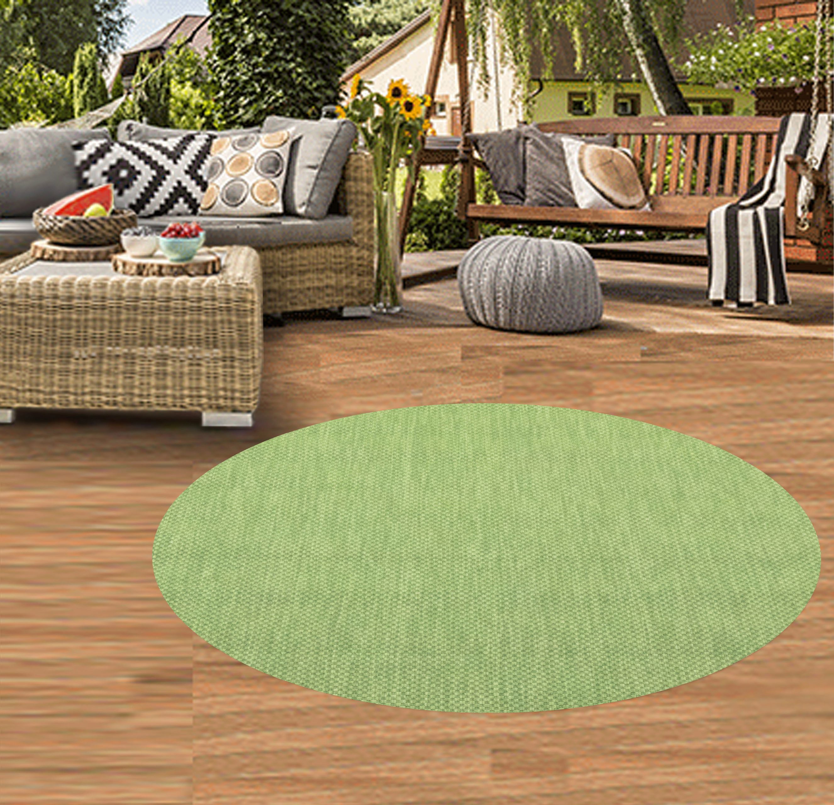 Carpetia Outdoorteppich zeitlos, rund, Höhe: 5 mm, pflegeleicht, wetterbeständig, für Innen- und Außenbereich geeignet