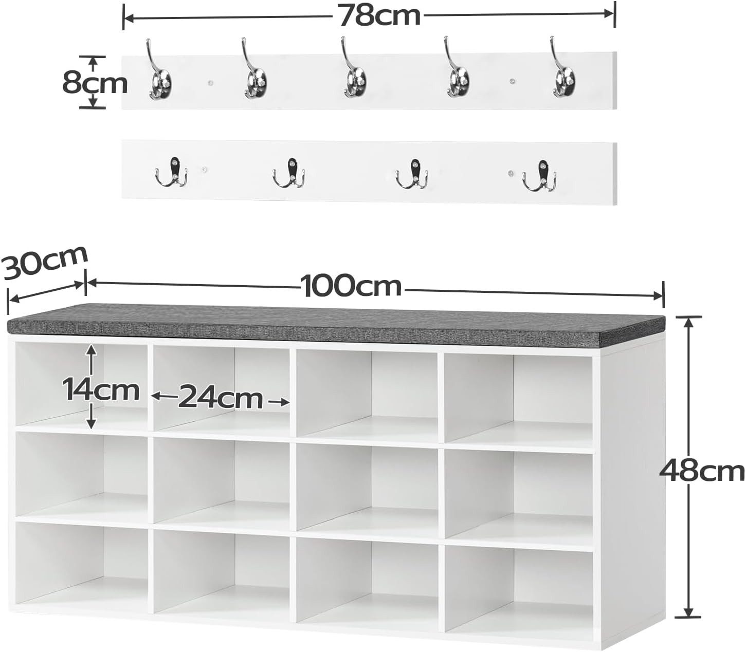 Hoobro Garderobe Wandgarderobe mit 9 Haken, Schuhschrank für Flur, Eingangsbereich
