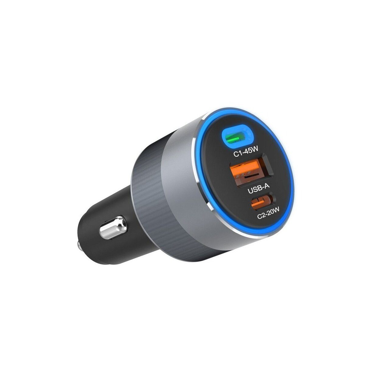 Forcell FORCELL Autoladegerät 65W 2x USB-C + USB-A PD QC SFC Grau Smartphone-Ladegerät (65W Gesamtleistung – Schnellladen via PD & QC)