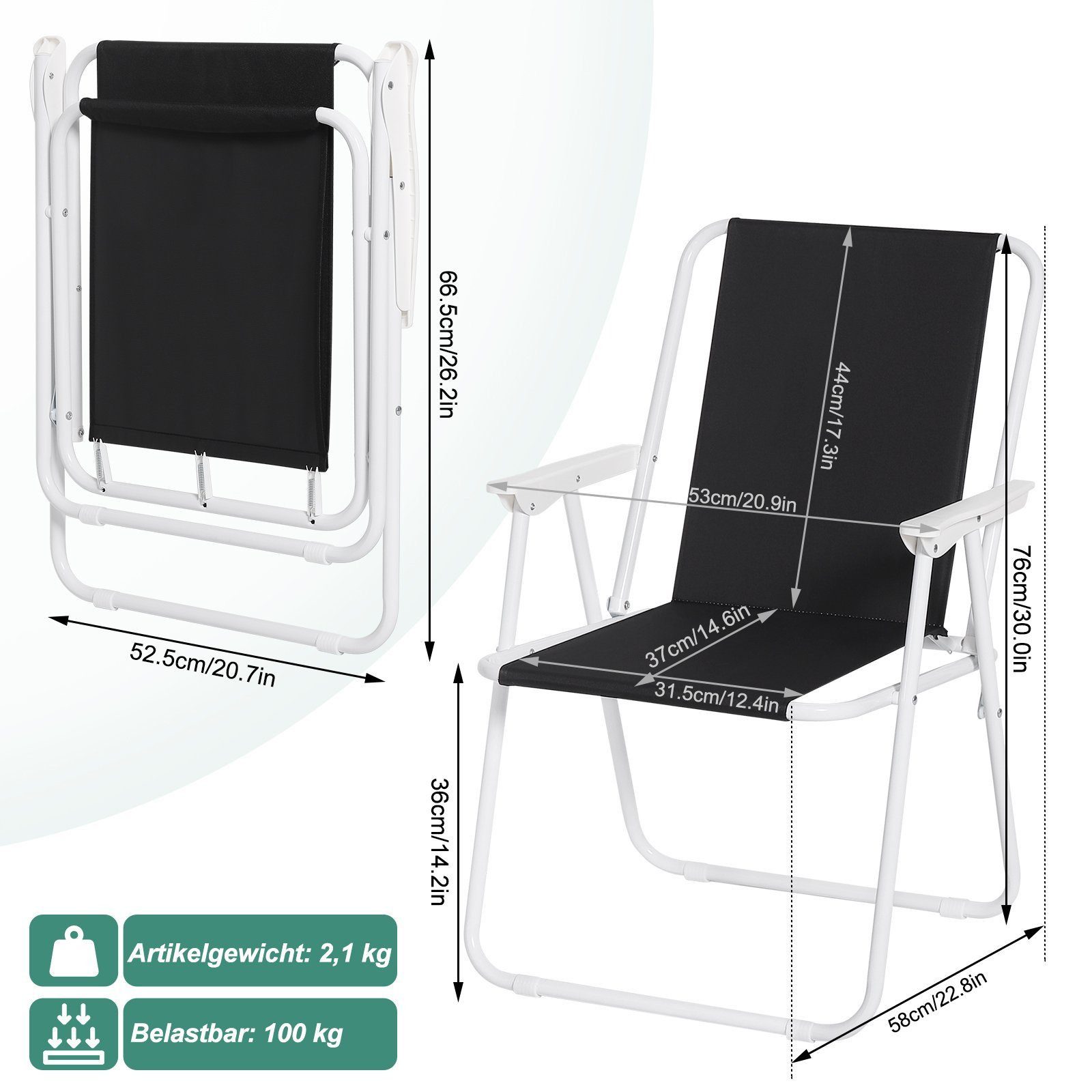 Woltu Campingstuhl (4 St), Angelstuhl Ultraleichter, mit Armlehnen, klappbar