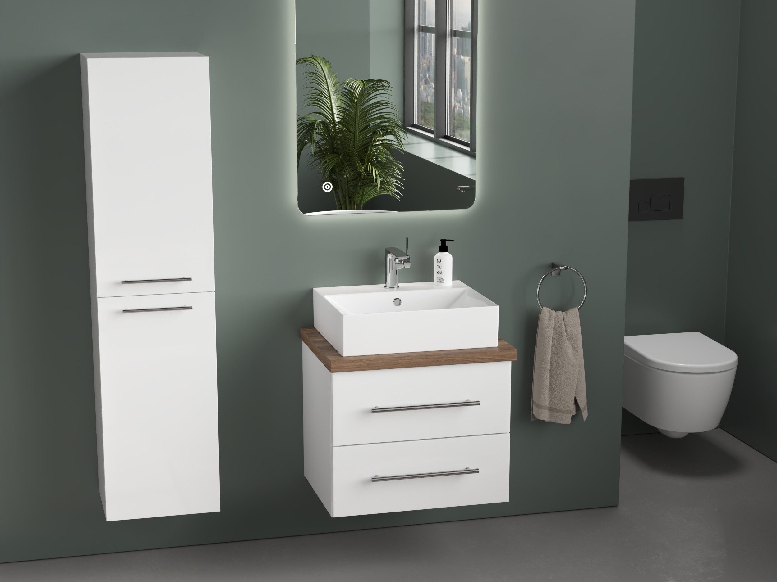 Aqua Bagno Badmöbel-Set Aqua Bagno Flex Badmöbel 60 cm Weiß Hochglanz mit Keramikwaschbecken, (3-St., Badmöbelschrank mit Trägerplatte, Waschtisch), einfache Montage