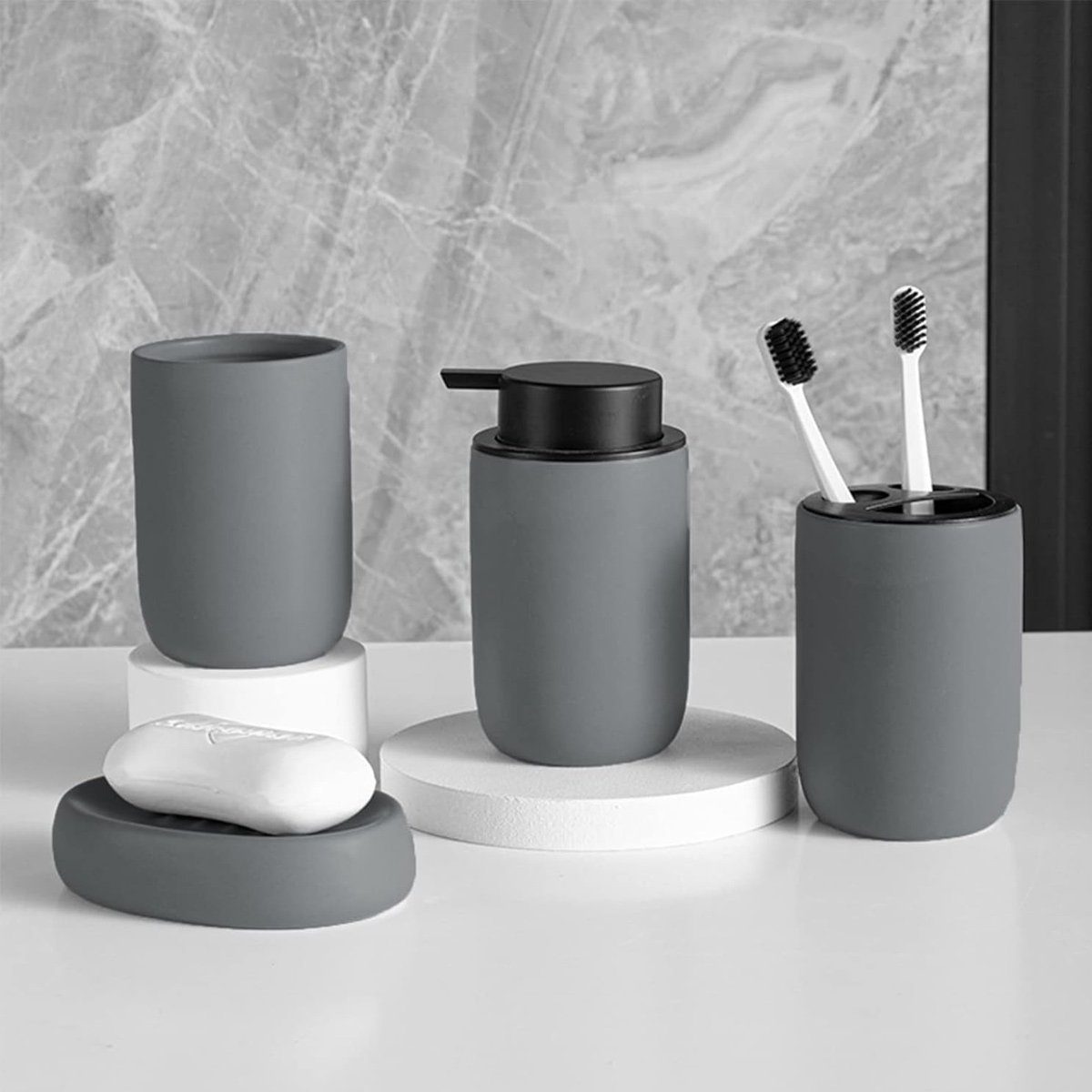 Grau Seifenspender Jormftte Seifenspender,Soap Dispenser Handseife,Shampoo,Duschgel Keramik,für