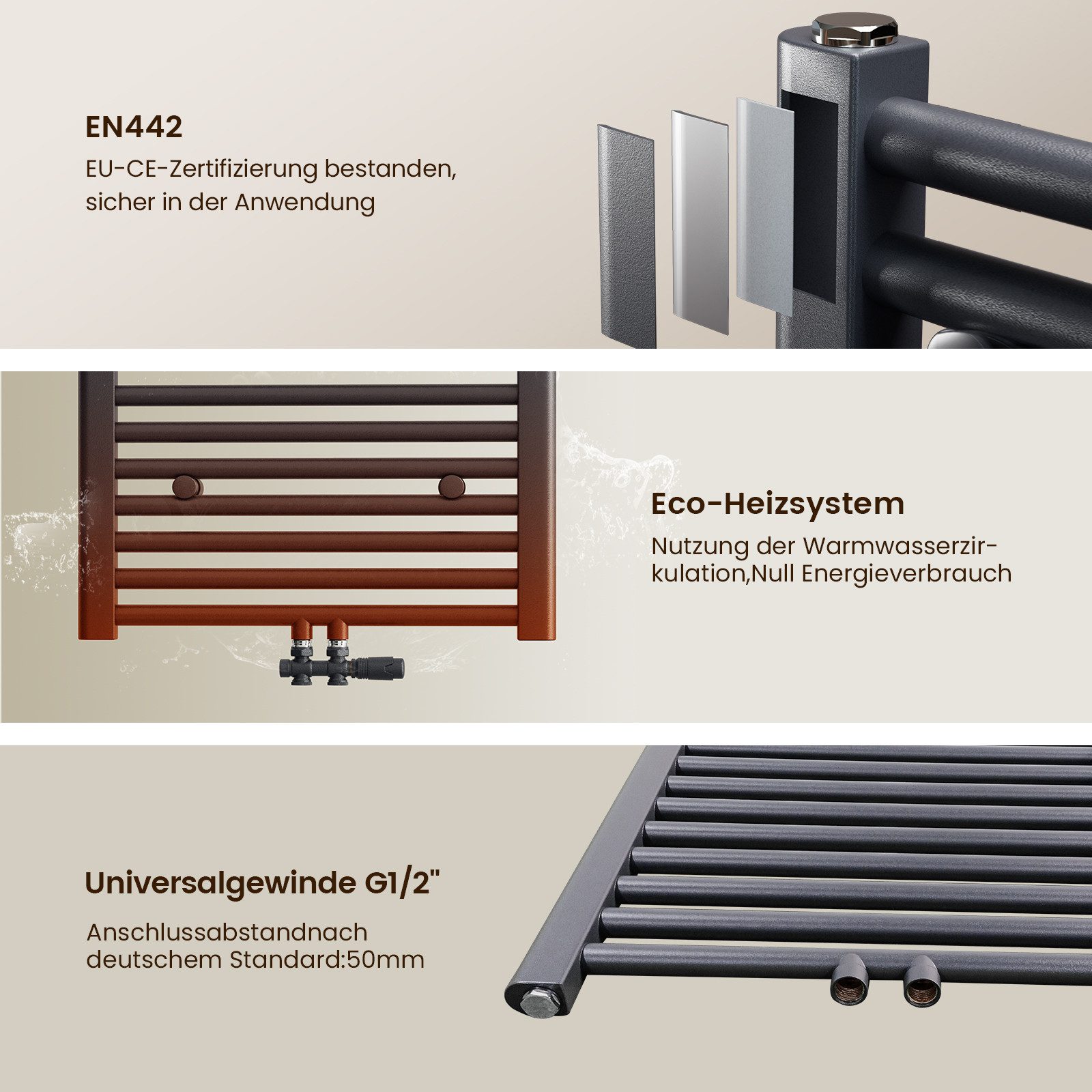 MEYKOERS Badheizkörper Handtuchwärmer Groß Mittleanschluss Seitenanschluss, günstig online kaufen