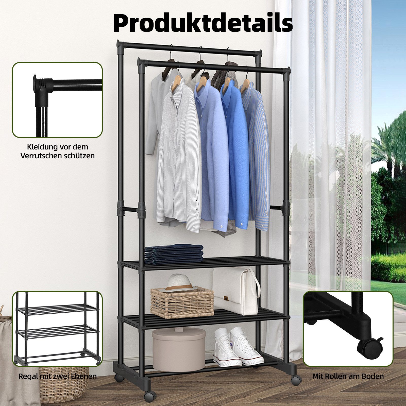 kisidus Kleiderständer Garderobenständer mit 2 Kleiderstangen, 3 Ablagen un günstig online kaufen