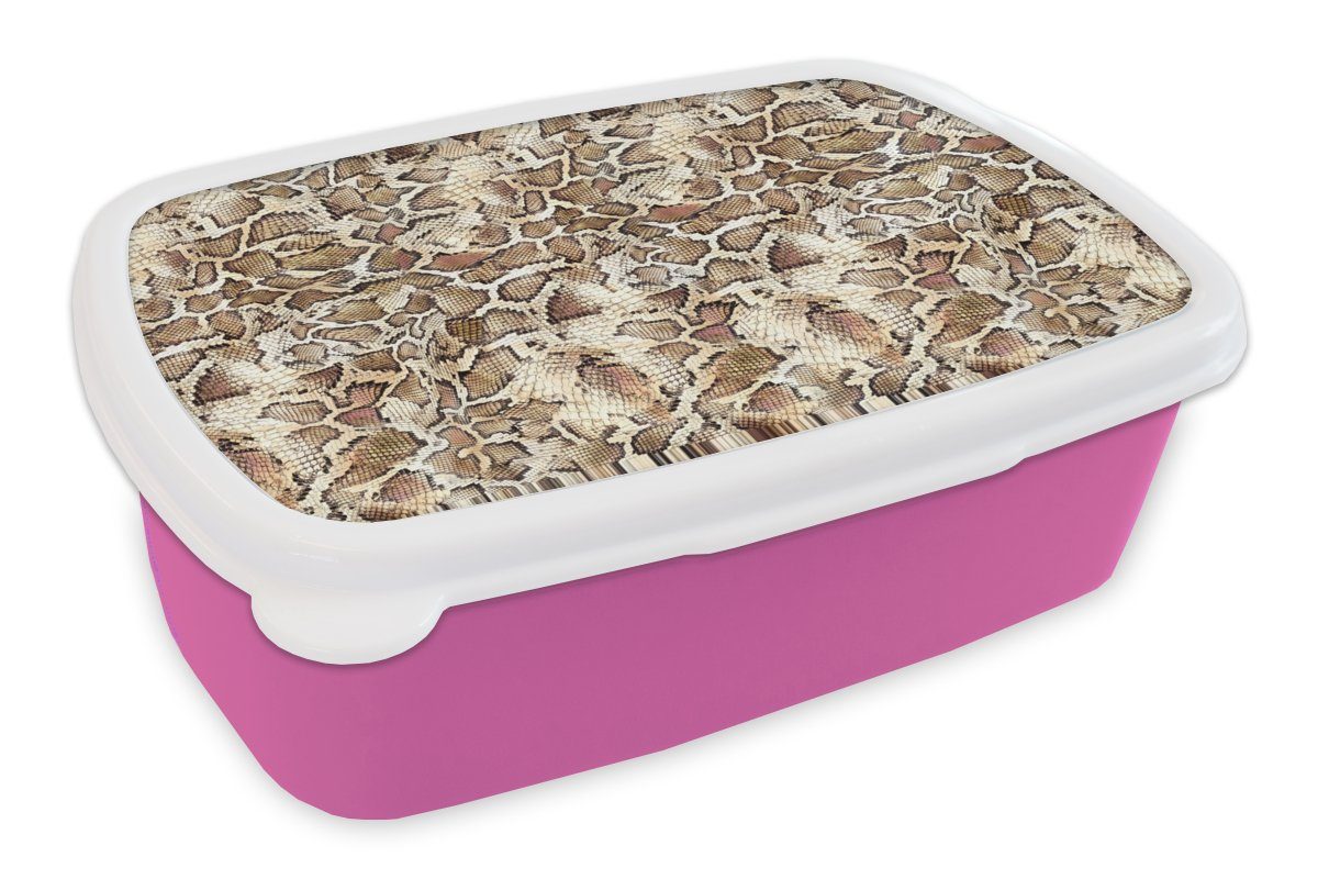 Lunchbox für Tiere - Snackbox, Erwachsene, Kunststoff, MuchoWow Schlange Kinder, Brotbox rosa Design, (2-tlg), - Kunststoff Mädchen, Brotdose