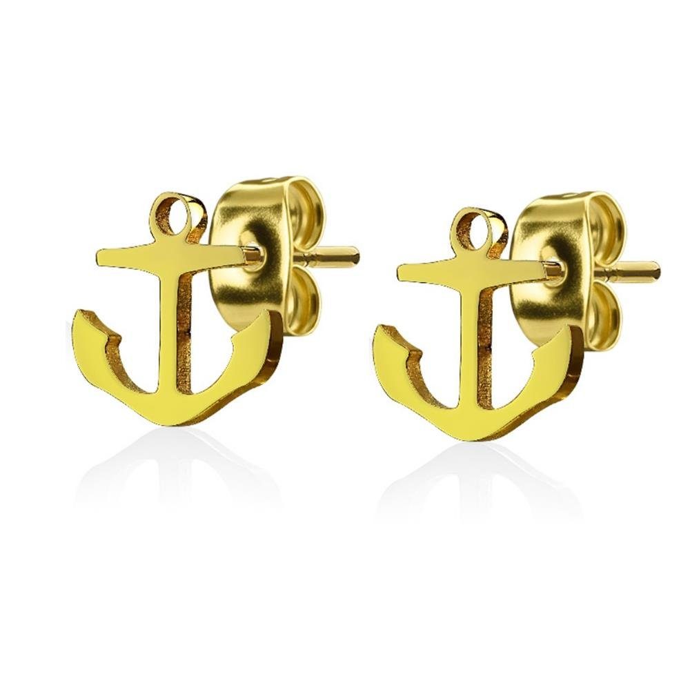 Damen (1 Stück), Ohrringe (2 Ohrstecker BUNGSA 2-tlg), Ohrring-Set Anker aus Ohrschmuck handpoliert Edelstahl Paar Gold