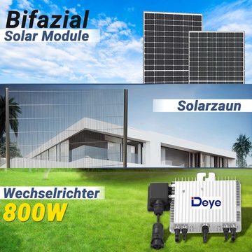 Campergold Zaun 1000W/800W Solarzaun-Set mit Bifazial Sunpro Full Black Solarmodule, (Komplettset, 800W Deye WiFi Wechselrichter! PV Doppelstabmattenzaun), Montage-Set zur Einseitig-Hochkant Zaunbefestigung und Montageservice