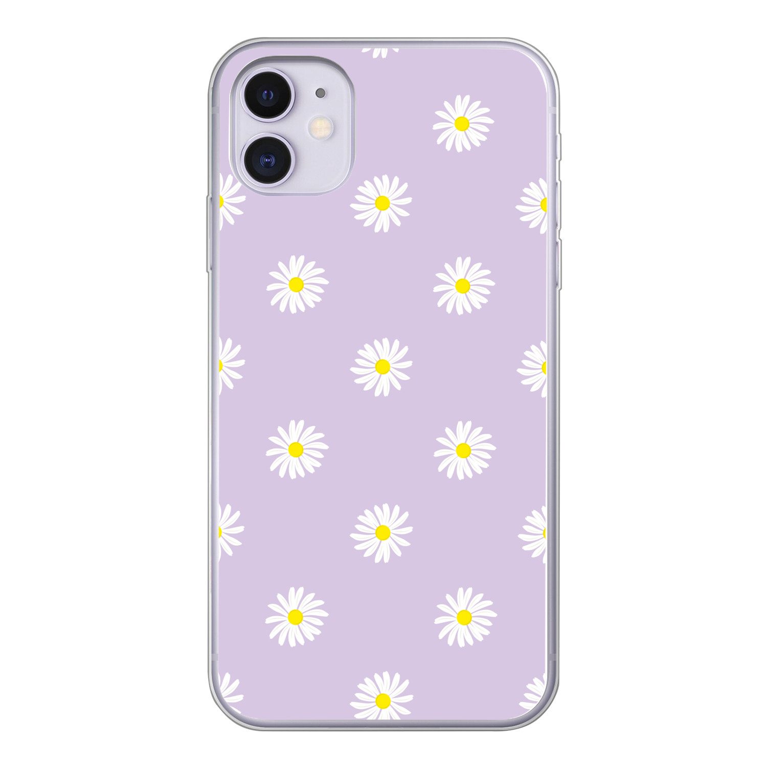 MuchoWow Handyhülle für Apple iPhone 11 Gänseblümchen - Pastell - Weiß - Lila - Blumen, Smartphone-Bumper, Print, Handy Schutzhülle Dünn