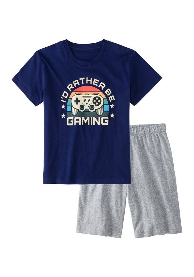 AUTHENTIC LE JOGGER Pyjama (Packung, 2 tlg., 1 Set) kurzer Schlafanzug unifarben mit Gaming-Print, aus Baumwolle