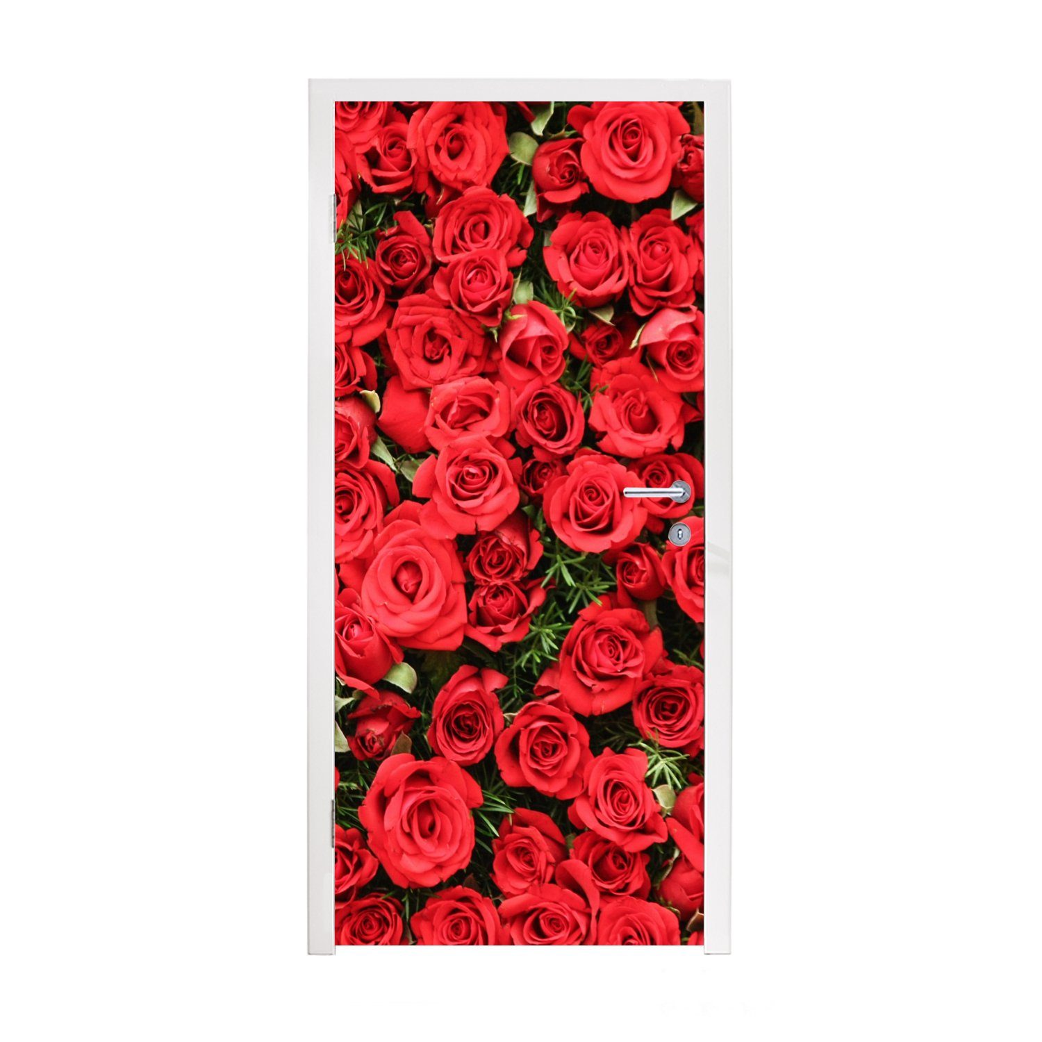 MuchoWow Türtapete Rosen - Rot - Strauch, Matt, bedruckt, (1 St), Fototapete für Tür, Türaufkleber, 75x205 cm
