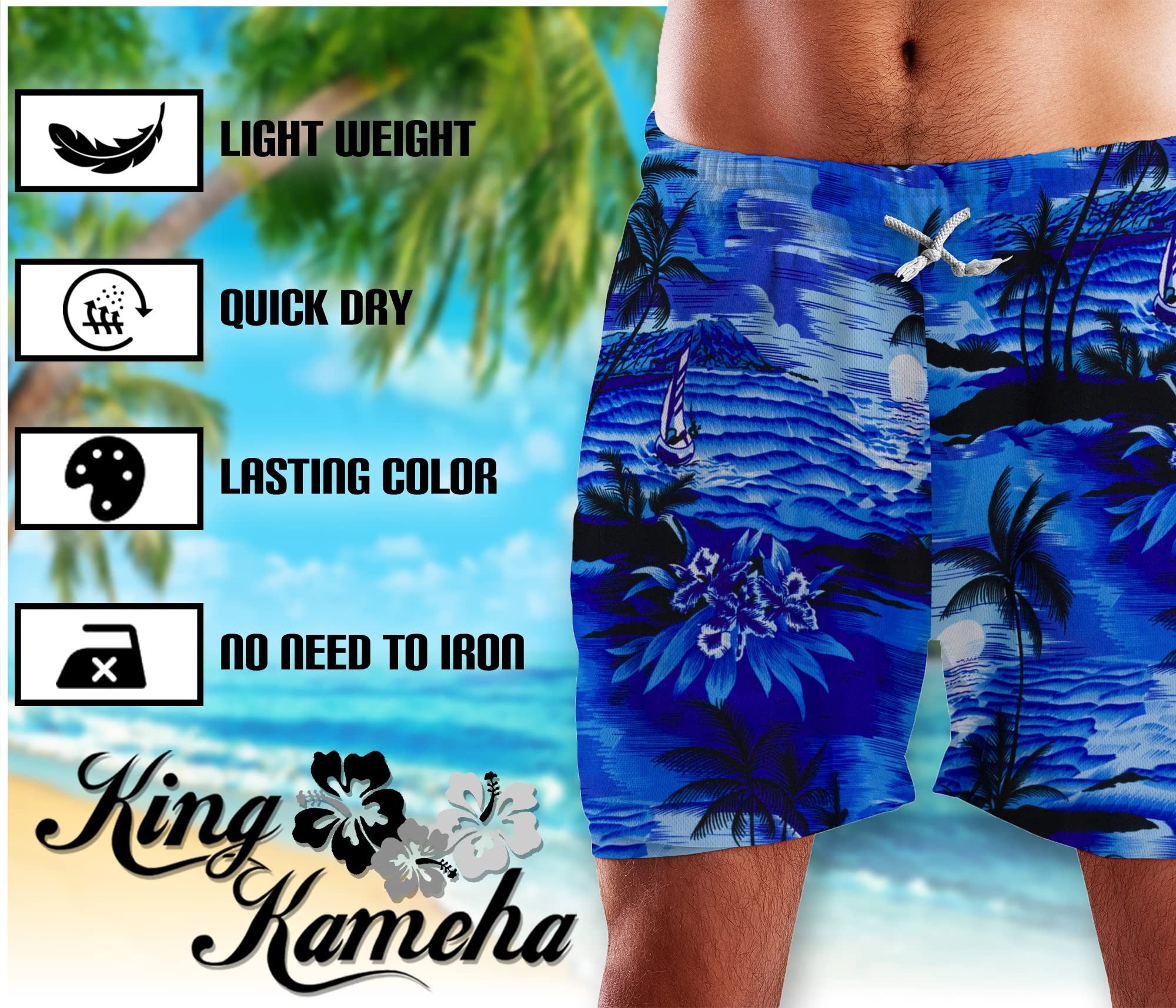 King Kameha Badeshorts Surf Funky Hawaii Bade-Shorts Mesh-Einsatz Verschluss Kordelzug Mit integriertem Mesh-Innenslip für extra Komfort