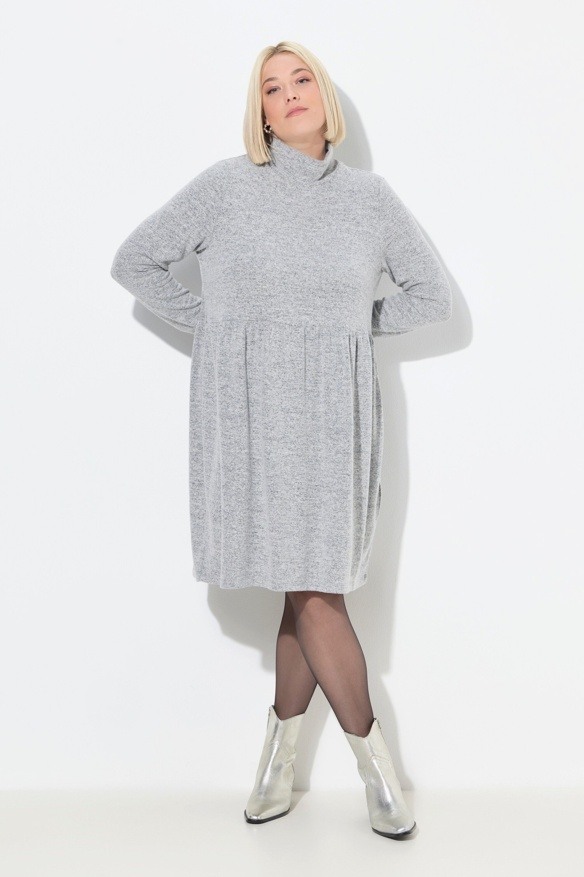 Ulla Popken Jerseykleid Strickkleid A-Linie Stehkragen Langarm günstig online kaufen