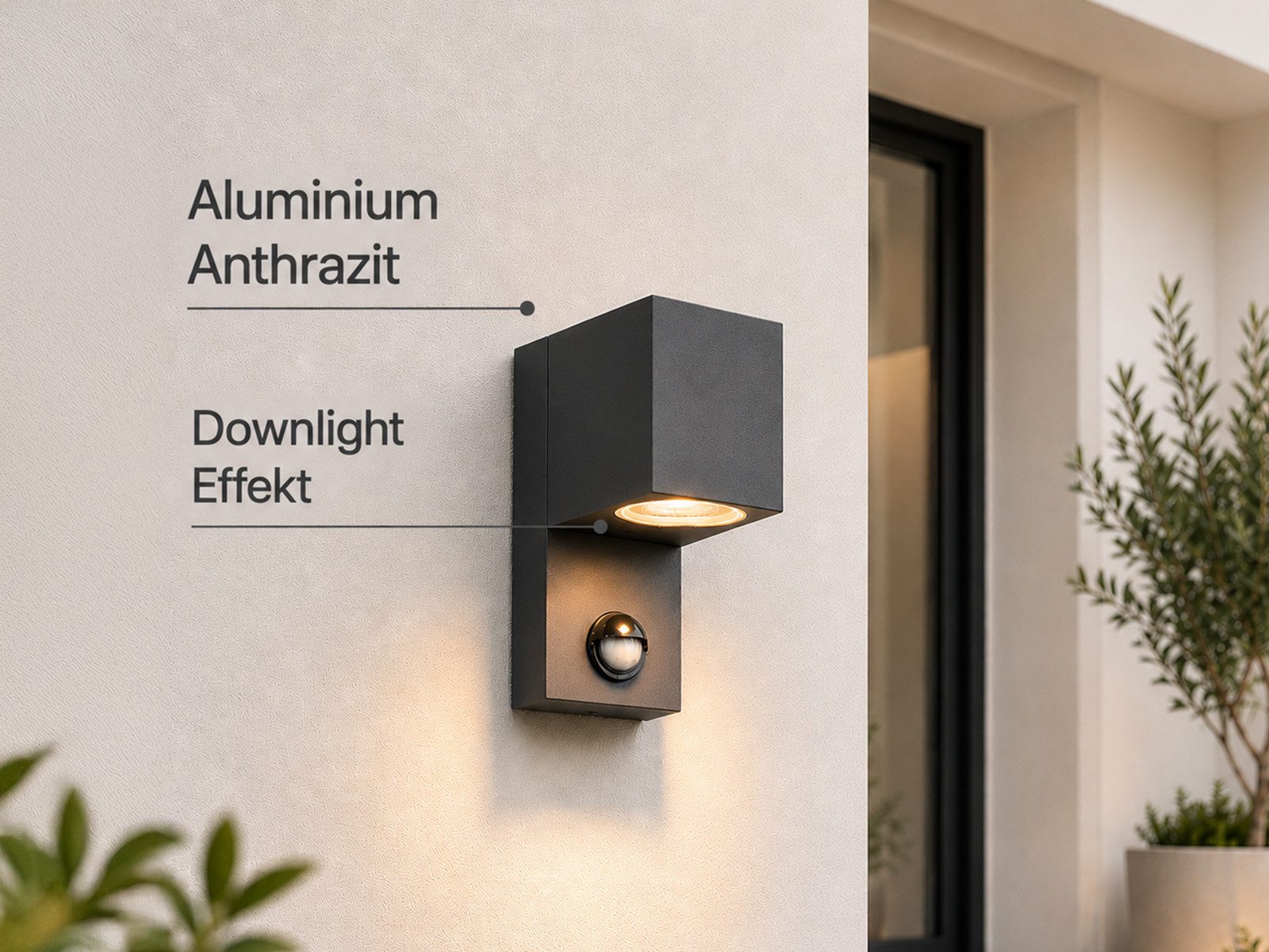 TRIO Leuchten LED Außen-Wandleuchte mit Bewegungsmelder & GU10 LED Höhe 15cm, Bewegungssensor, LED wechselbar, Warmweiß, Wand Außenleuchte zur Fassadenbeleuchtung für Hauswand & Haustür