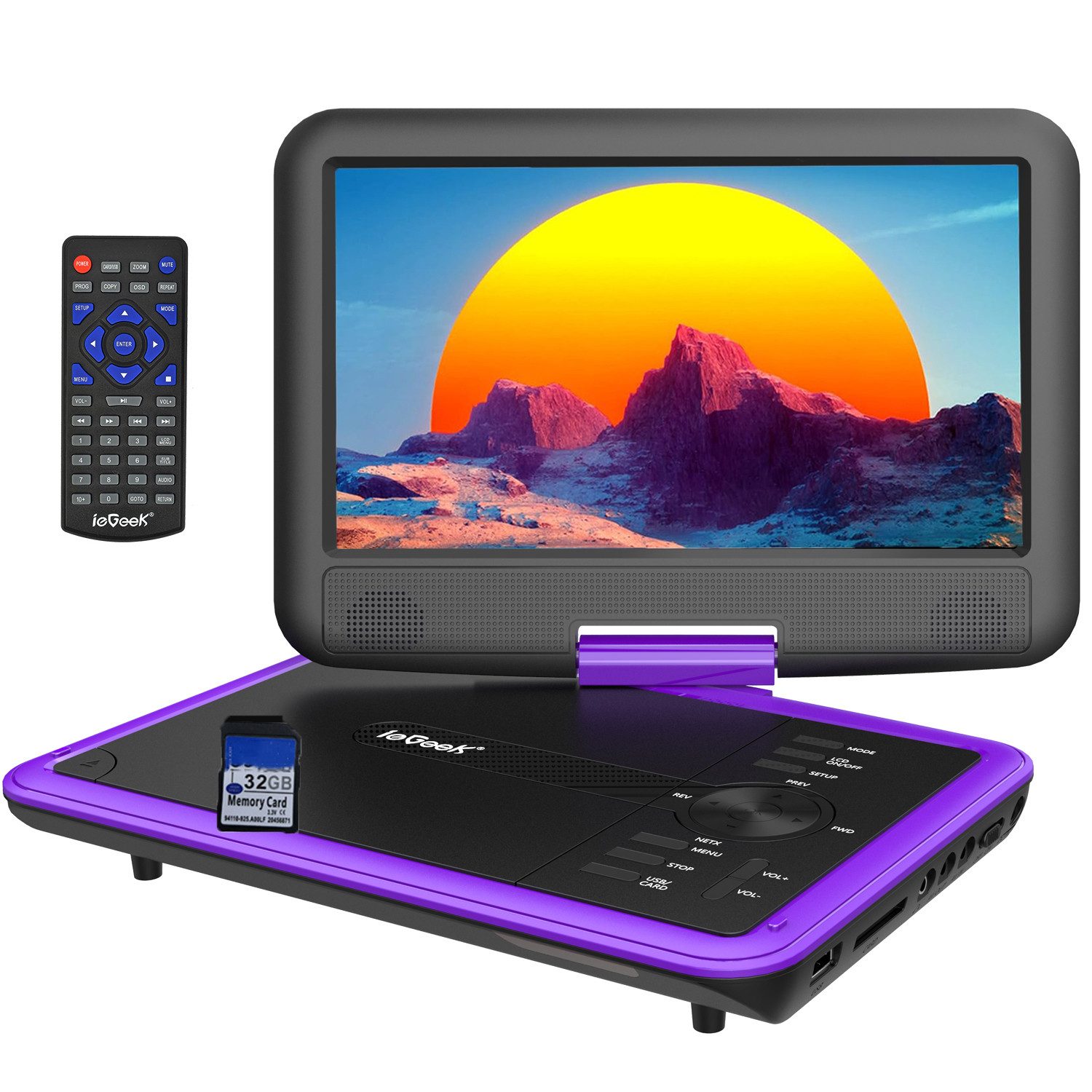 TWUFY 11,5" Tragbarer DVD-Player mit 9,5" HD-Schwenkbildschirm Portabler DVD-Player (6 Stunden Akkulaufzeit, Sync-TV/USB/TF-Karte-Unterstützung)