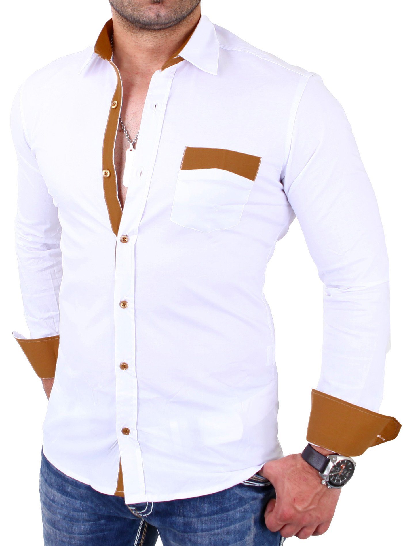 Reslad Langarmhemd Reslad Herren Hemd Exklusiv Two Tone Look Langarmhemd RS günstig online kaufen