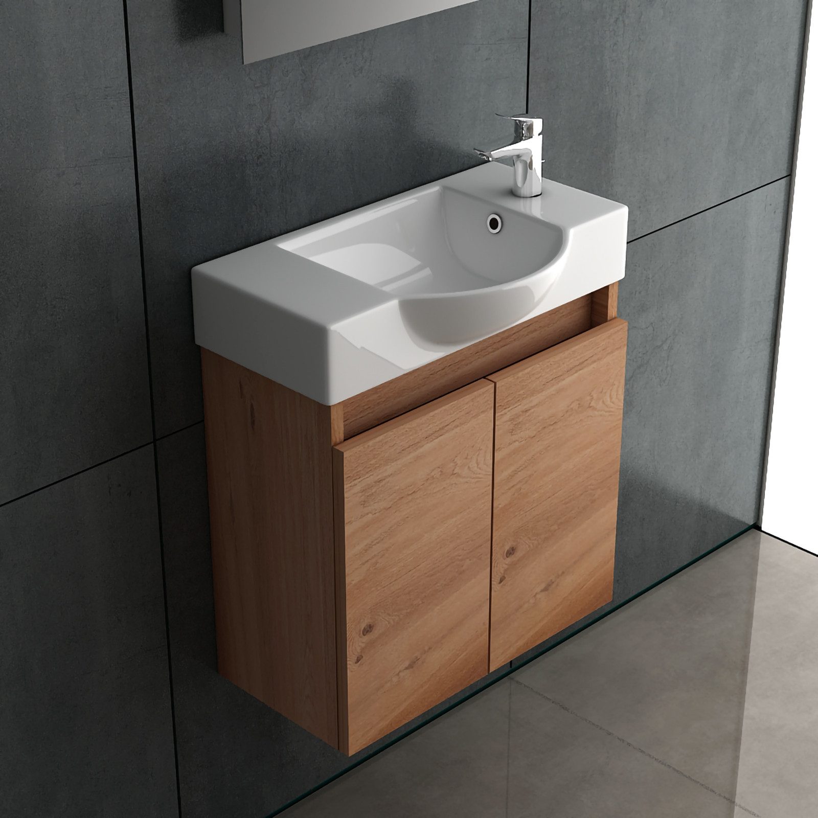 Alpenberger Badezimmer-Set in Bamboo Optik 55cm Breit - Hängeschrank mit Ke günstig online kaufen