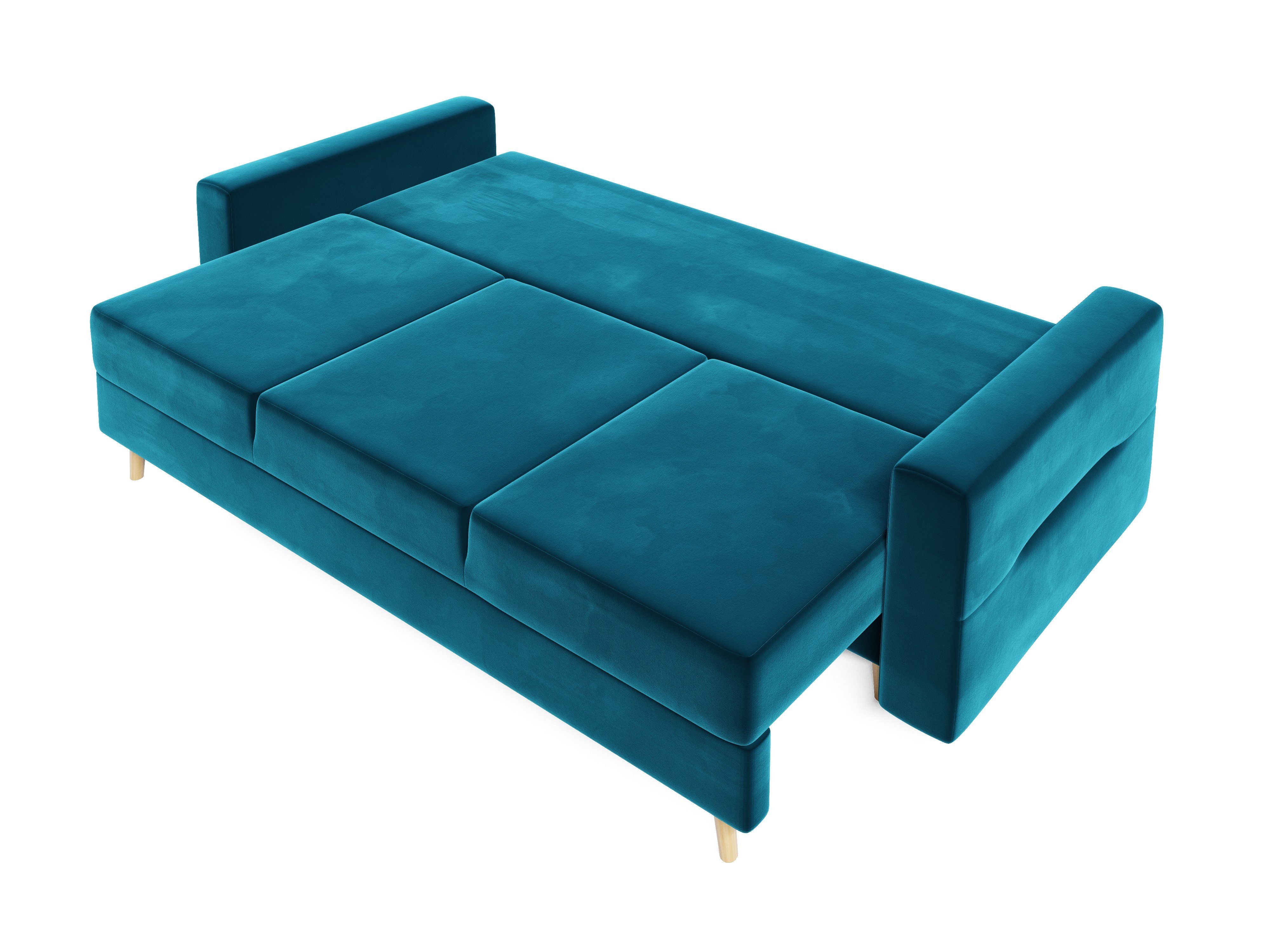 Sofa COUCH mit und Schlaffunktion Seeblau pressiode 234cm Bettkasten Schlafsofa, BERGEN