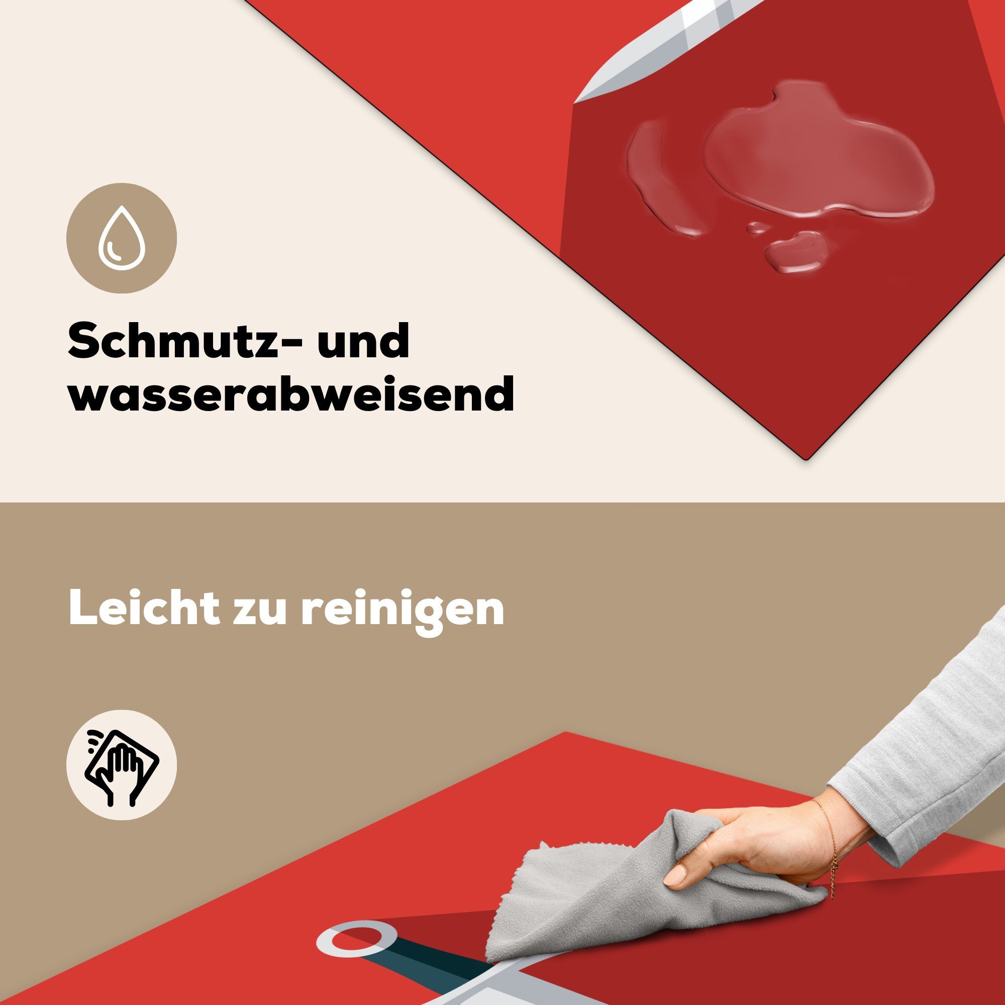 roter Schwert für Arbeitsplatte cm, 78x78 Fläche, MuchoWow (1 Vinyl, auf küche Illustration Ceranfeldabdeckung, tlg), Herdblende-/Abdeckplatte